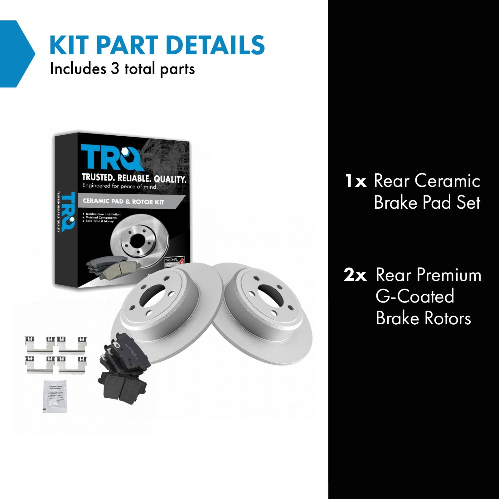 Trq Rear Brake Pad & Rotor Kit Brake Pads Brake Rotor Ceramic Solid Premium G-Coated Compatible With 2005-2021 Chrysler 300 2009