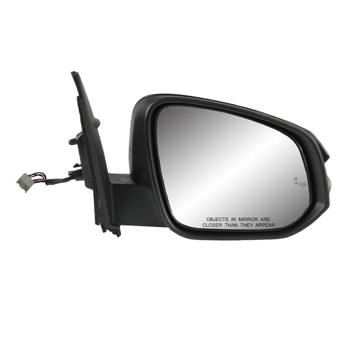 Fit System Passenger Side Mirror for Toyota RAV4, US built, text blk w/PTM, w/turn signal, blind spot detection system, foldaway, w/o side view camera, not for Hybrid Models, Heated Power (70201T)