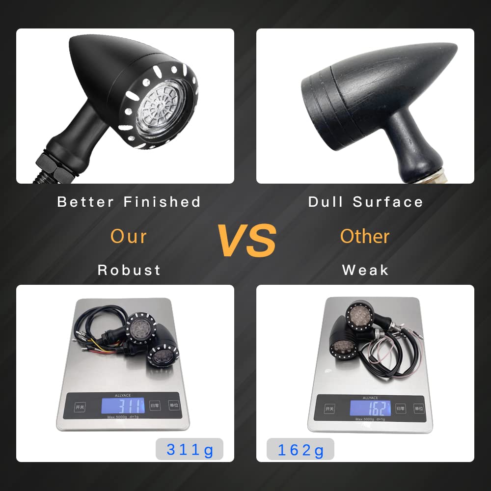 Motorcycle Rear Bullet Turn Signal Light 4 Wires LED Indicator Compatible for Chopper Bobber Harley Softail Iron Cruiser Honda S