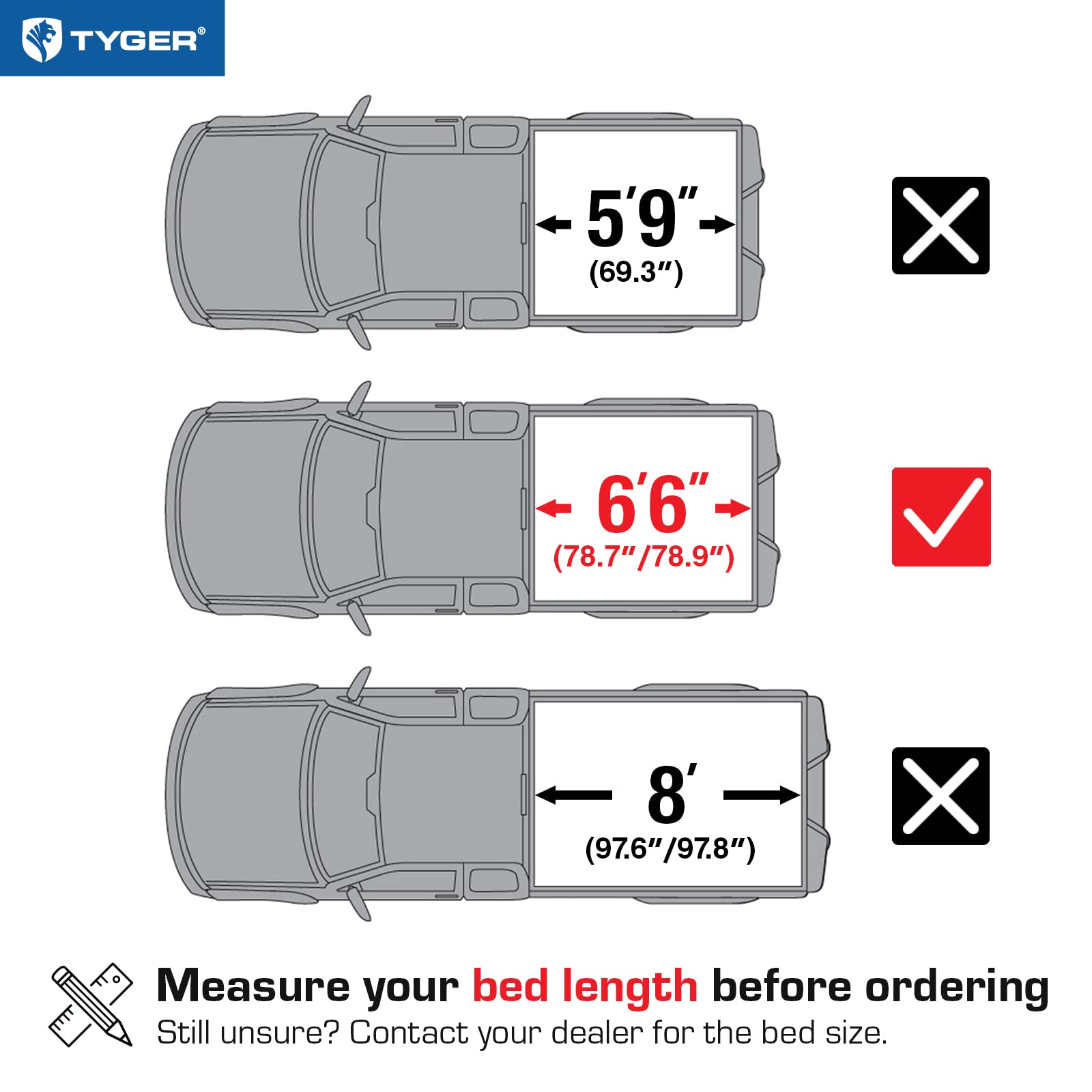 Tyger Auto T3 Soft Tri-Fold Truck Bed Tonneau Cover Compatible With 2007-2013 Chevy Silverado / Gmc Sierra 1500; 2007-2014 2500