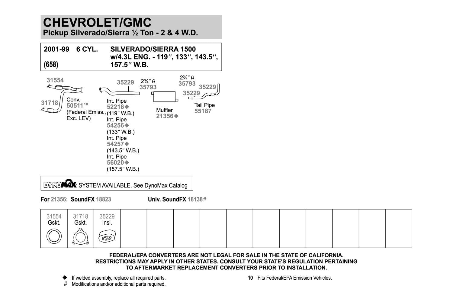 Walker Soundfx 18823 Direct Fit Exhaust Muffler 2.75 Inlet (Id) 2.75 Outlet (Od) For Chevrolet Silverado 1500