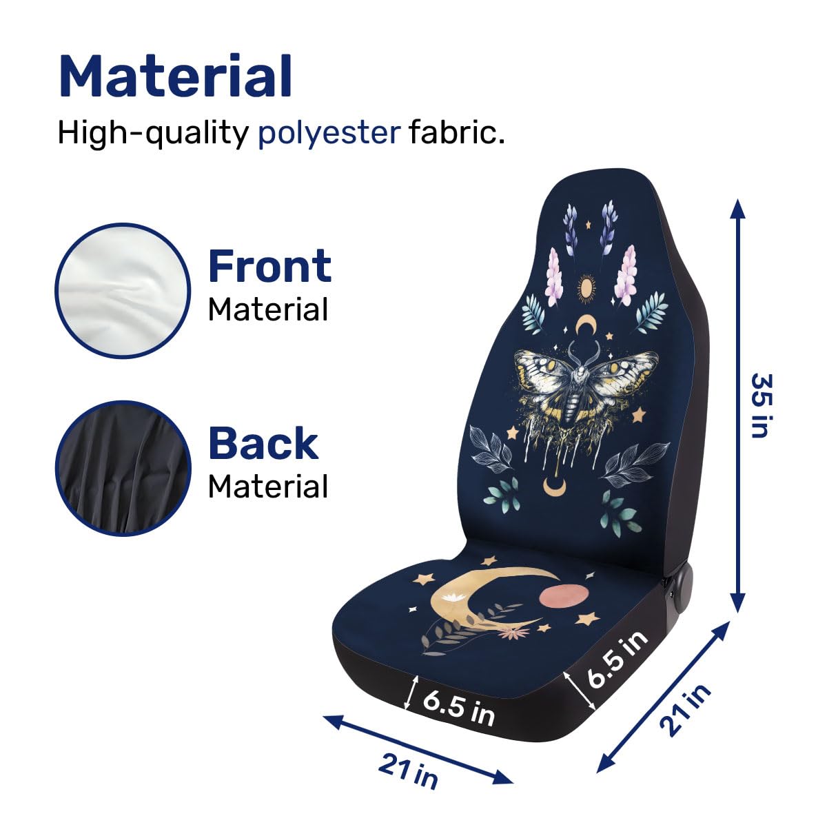 GENANY Butterfly 2 Front Car Seat Covers for Truck Sedan SUV, Moth Durable Automotive Moth Seat Covers, Breathable Bucket Seat C