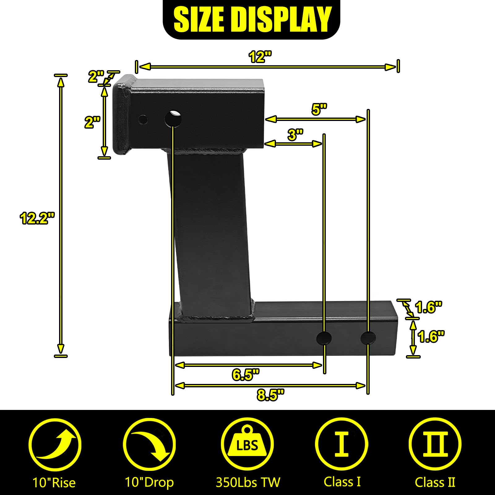 Kairay Trailer Receiver Hitch Riser Extender Adapter 10'' Drop/Riser, 8'' And 10'' Extension Length, 2'' Shank, 7500Lbs Towing C