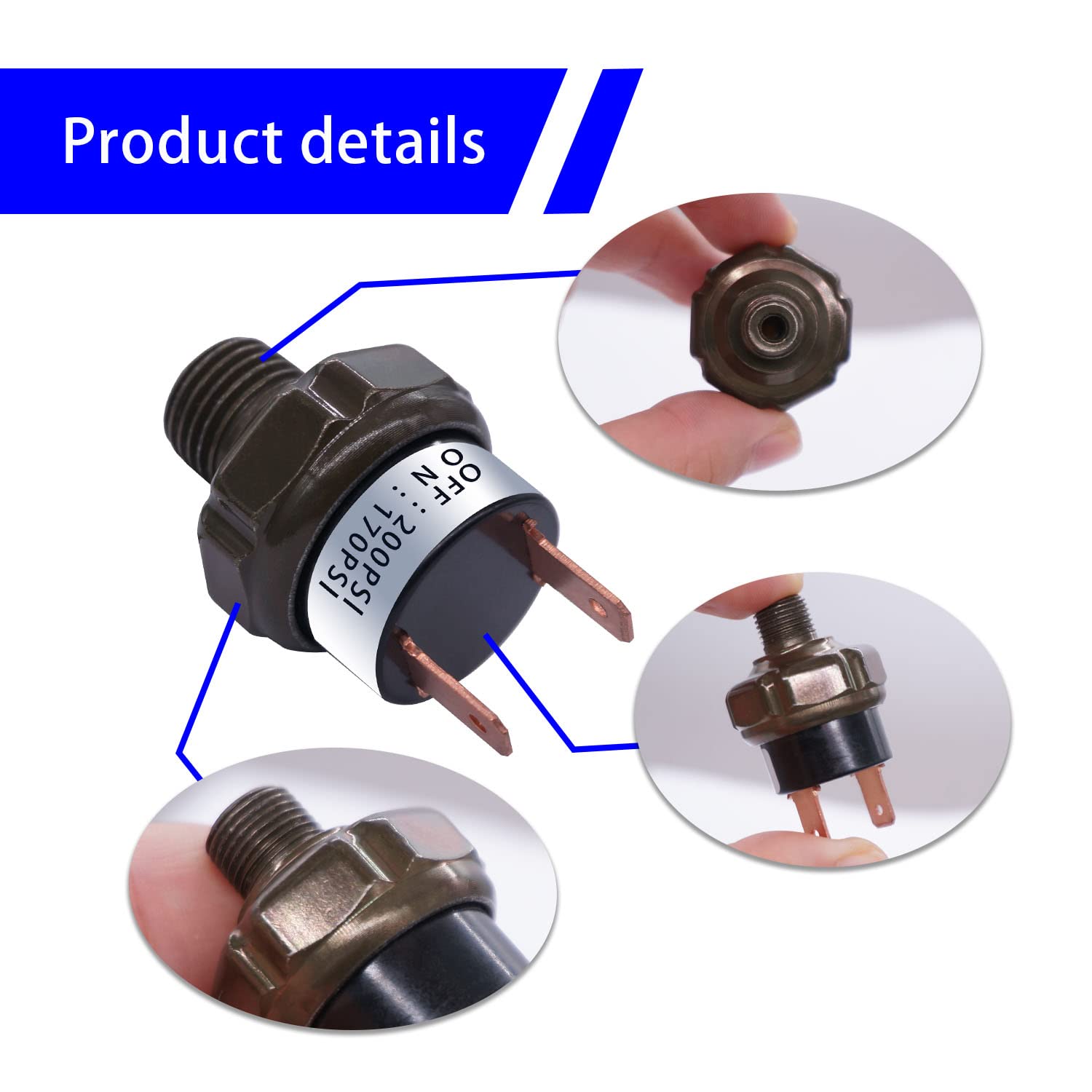 Mankk Air Pressure Switch 170-200 Psi Thread 1/4'' Npt 24V 12V Dc Air Compressor Pressure Switch For Air Horn Train 170-200-1/4'