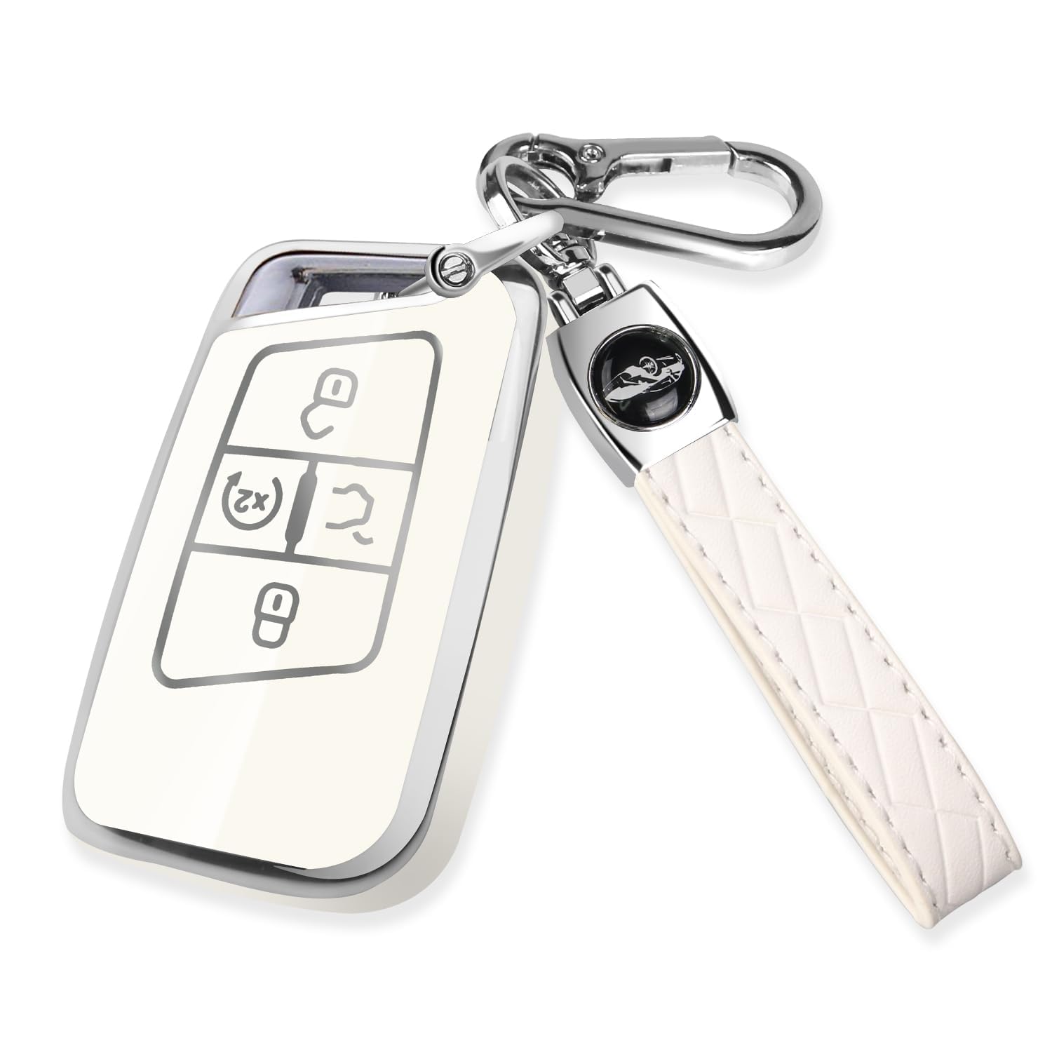 MILD EAST for Volkswagen Key Fob Cover with Keychain, Sliver Edge Key Case Holder for VW Atlas Alltrack Jetta Passat Tiguan, Whi