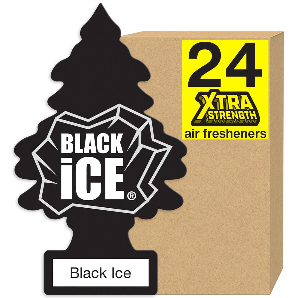 LITTLE TREES Air Freshener - Xtra Strength Black Ice, 1 Count (Pack of 24) - Long-Lasting Scent for Car & Home