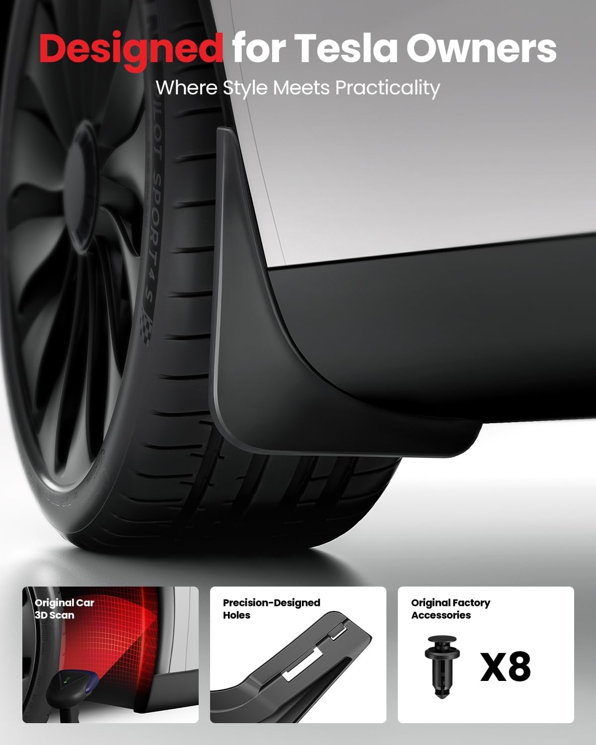 Reevaa 2025 Tesla New Model Y Juniper Accessories - Mud Flaps [No Drilling Required] All-Weather Mud Guard Body Kits For Model Y