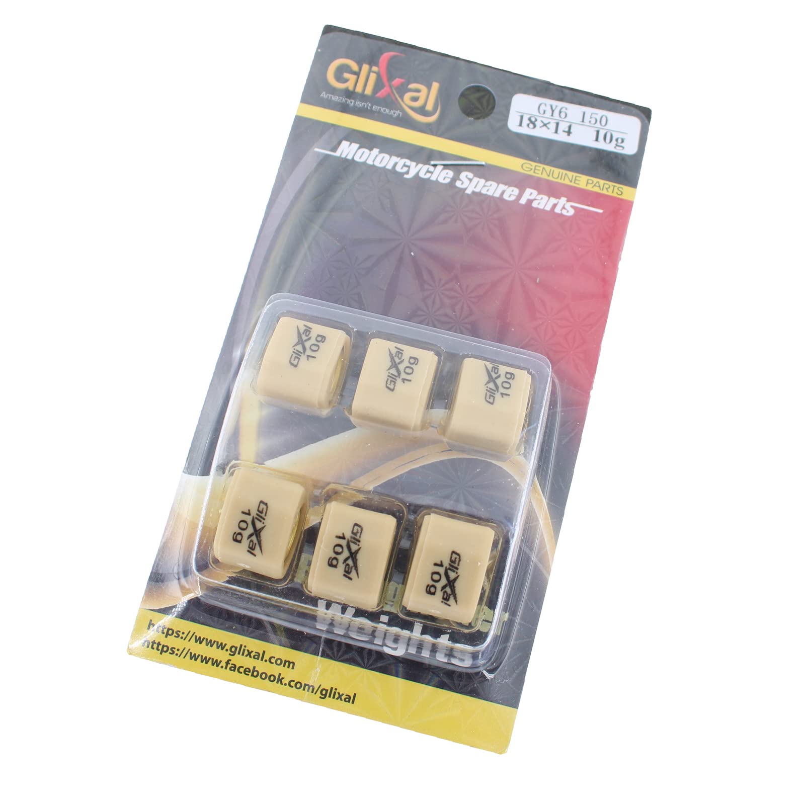 Glixal 18x14mm High Performance Polygon Variator Sliders, Racing Sliding Roller Weights 152QMI 157QMJ GY6 125cc 150cc Scooter Moped ATV (10 Gram)