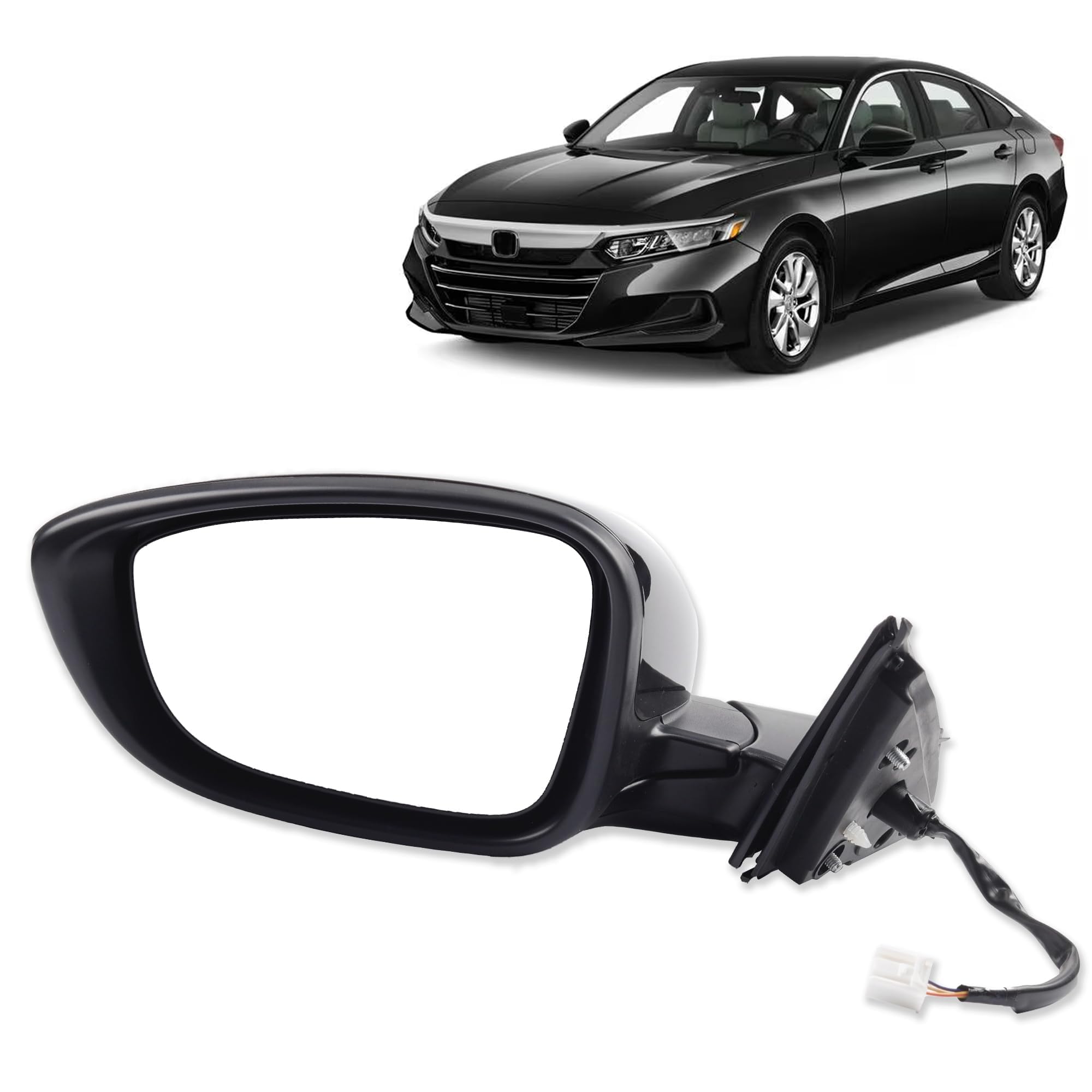Dasbecan Left Driver Side Door Mirror Compatible With Honda Accord Lx Sport 1.5T 2018-2022 Power |Non-Heated|Paint To Match Repalces# Ho1320328,76258-Tva-A02 (3Pins-Black)