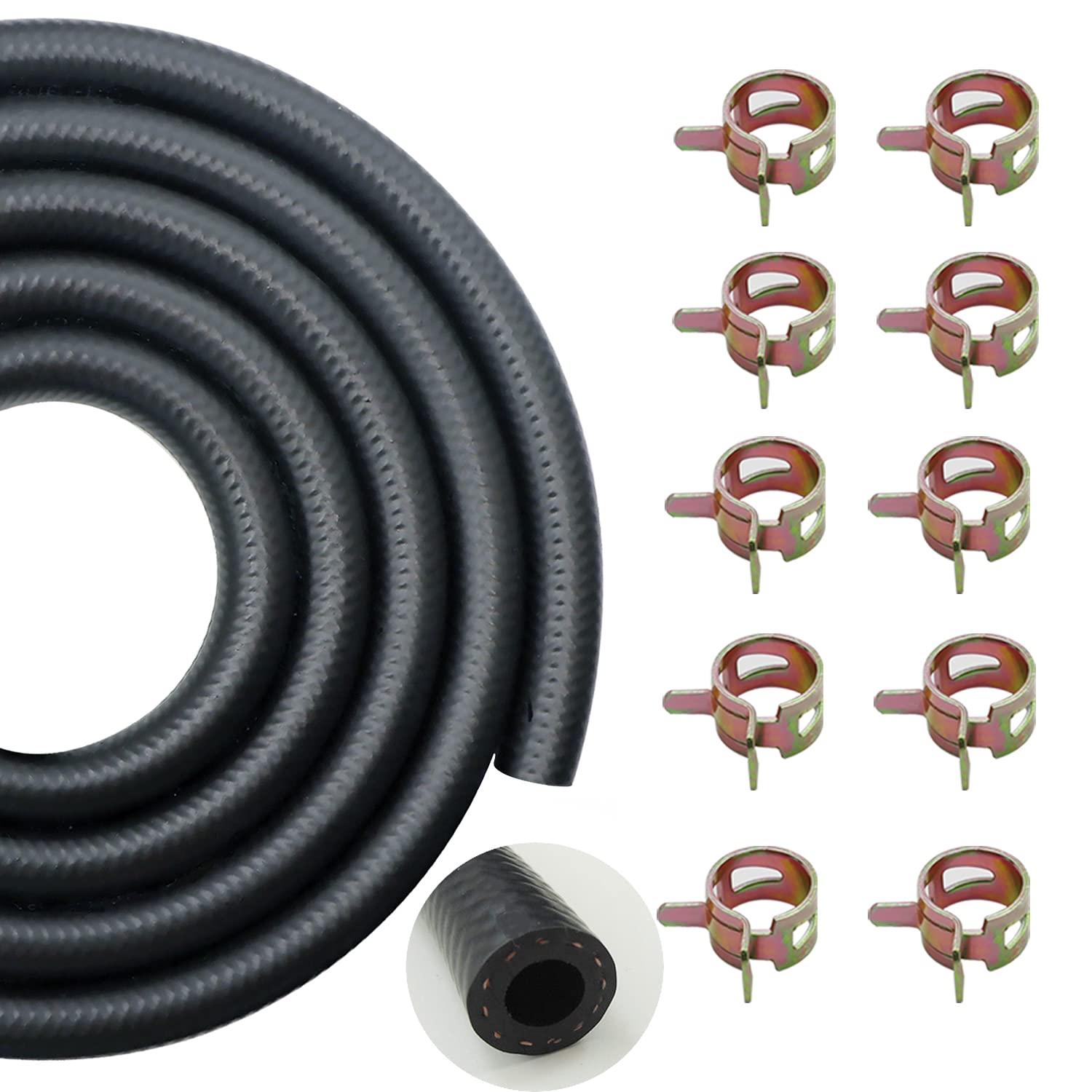 Taiss Id Fuel Line Kit, 5/16" (8Mm), 6-Foot (2M) Fuel Line Hose + 10Pcs 14Mm Id Hose Clamps. Suitable For Small Engines: Tractors, Mowing Machine, Snow Machine, Etc.