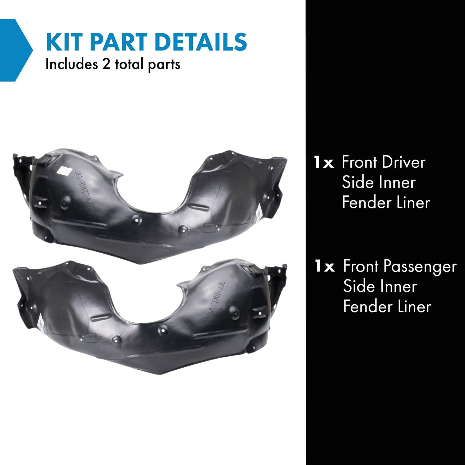 Trq Front Inner Fender Liner Set Compatible With 2018-2022 Honda Accord Ho1248180 Ho1249180