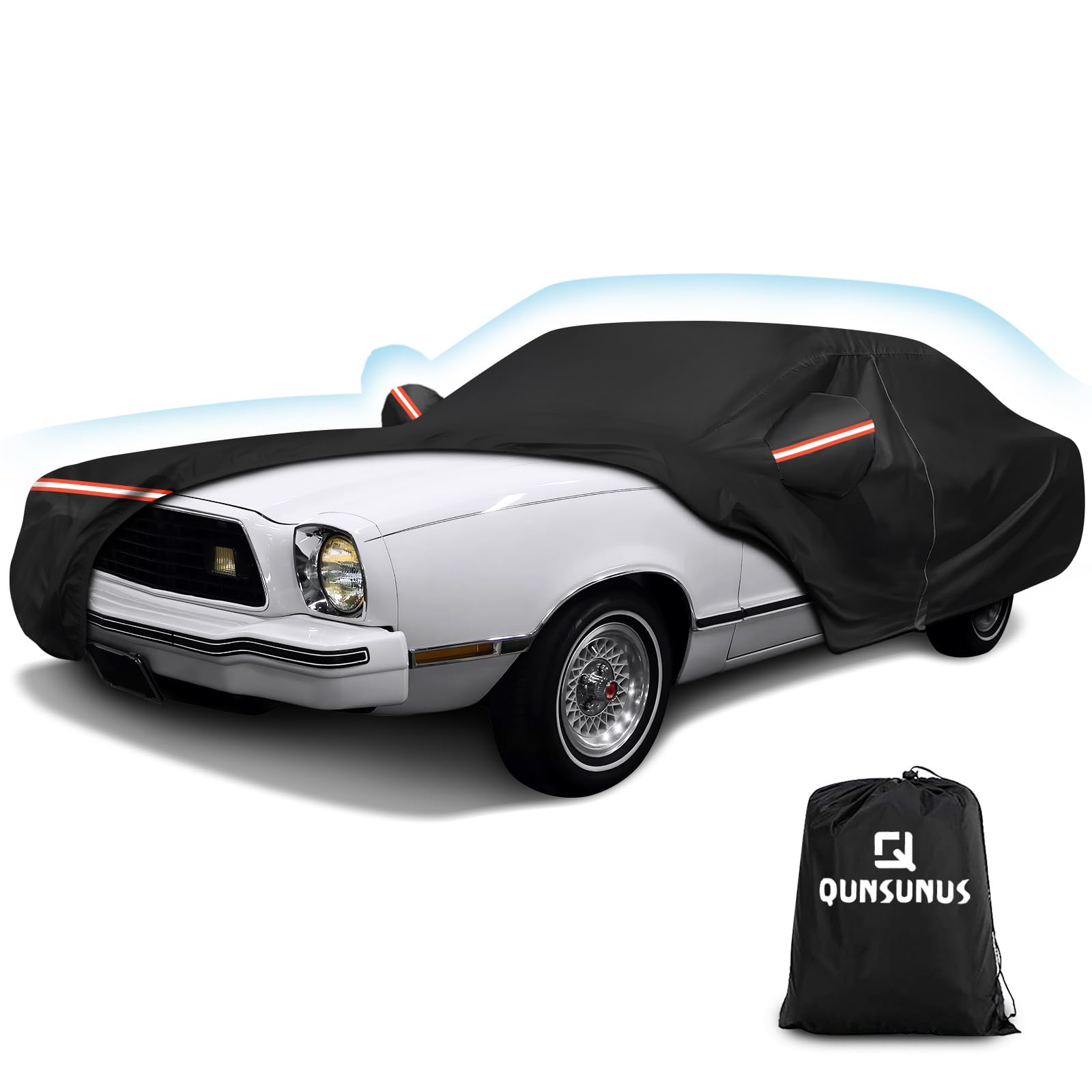 QUNSUNUS Waterproof Car Cover for Ford Mustang 1974-1978, Outdoor Car Covers with Zipper, All Weather Full Exterior Cover with S