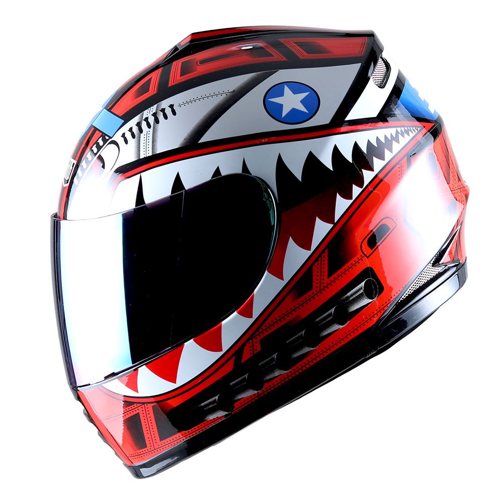 Wow Motorcycle Full Face Helmet Street Bike Bmx Mx Youth Kids Shark Red