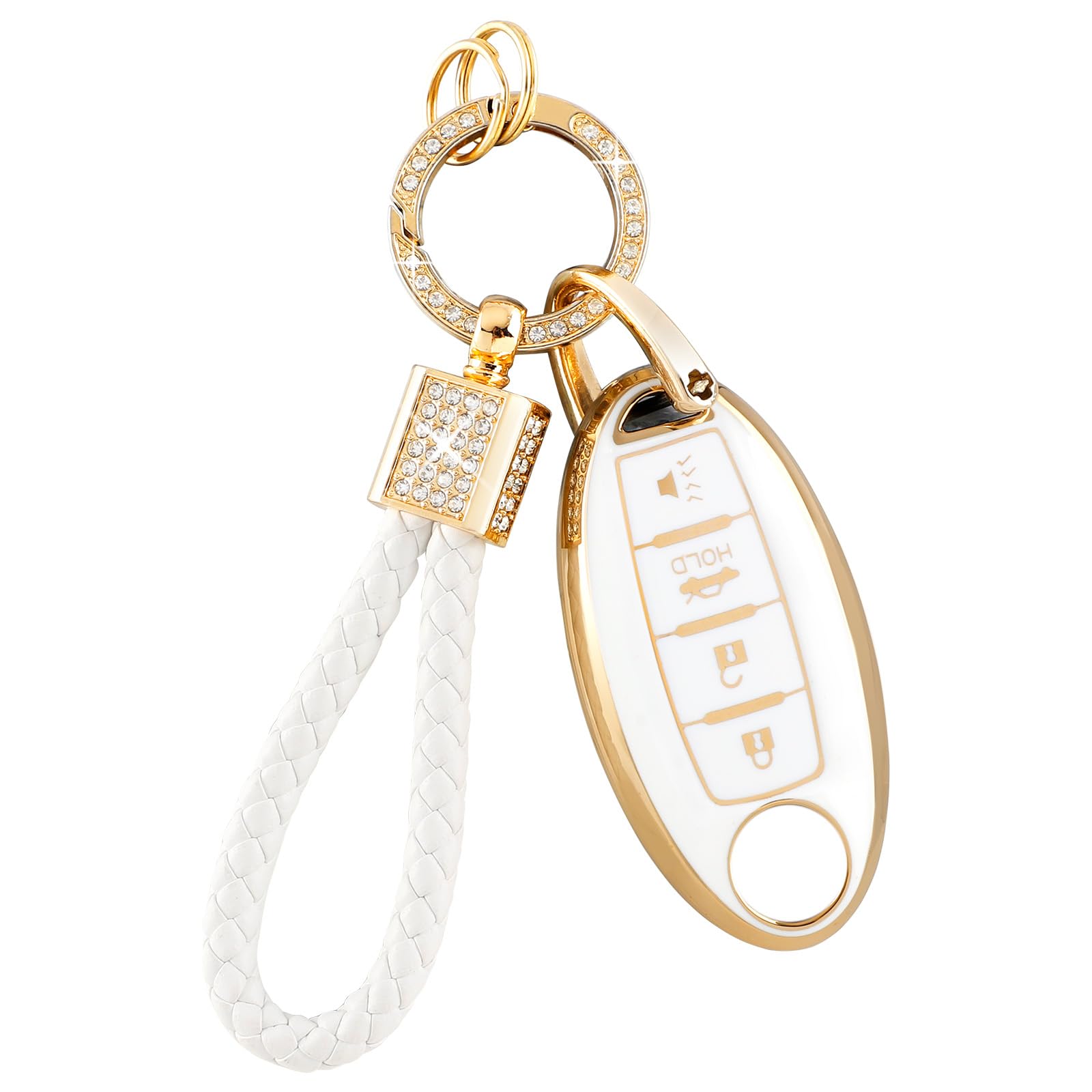 Pifoog For Nissan Key Fob Cover Altima Rogue Sentra Murano Armada Pathfinder Accessories 4 Buttons Soft Tpu White Gold Car Keys