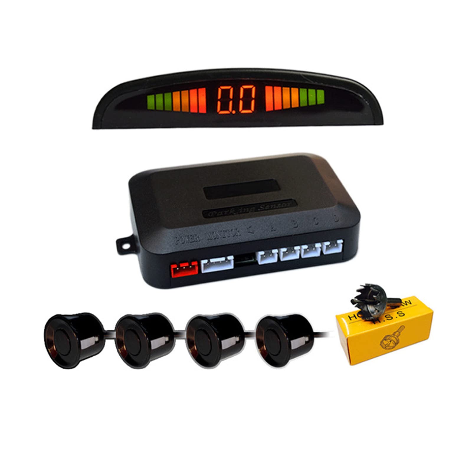 Car Parking Sensors,4 Sensors Kit Parking Sensors Buzzer Radar,Desplay Led,Acoustic Auto Reverse Backup System (Black)