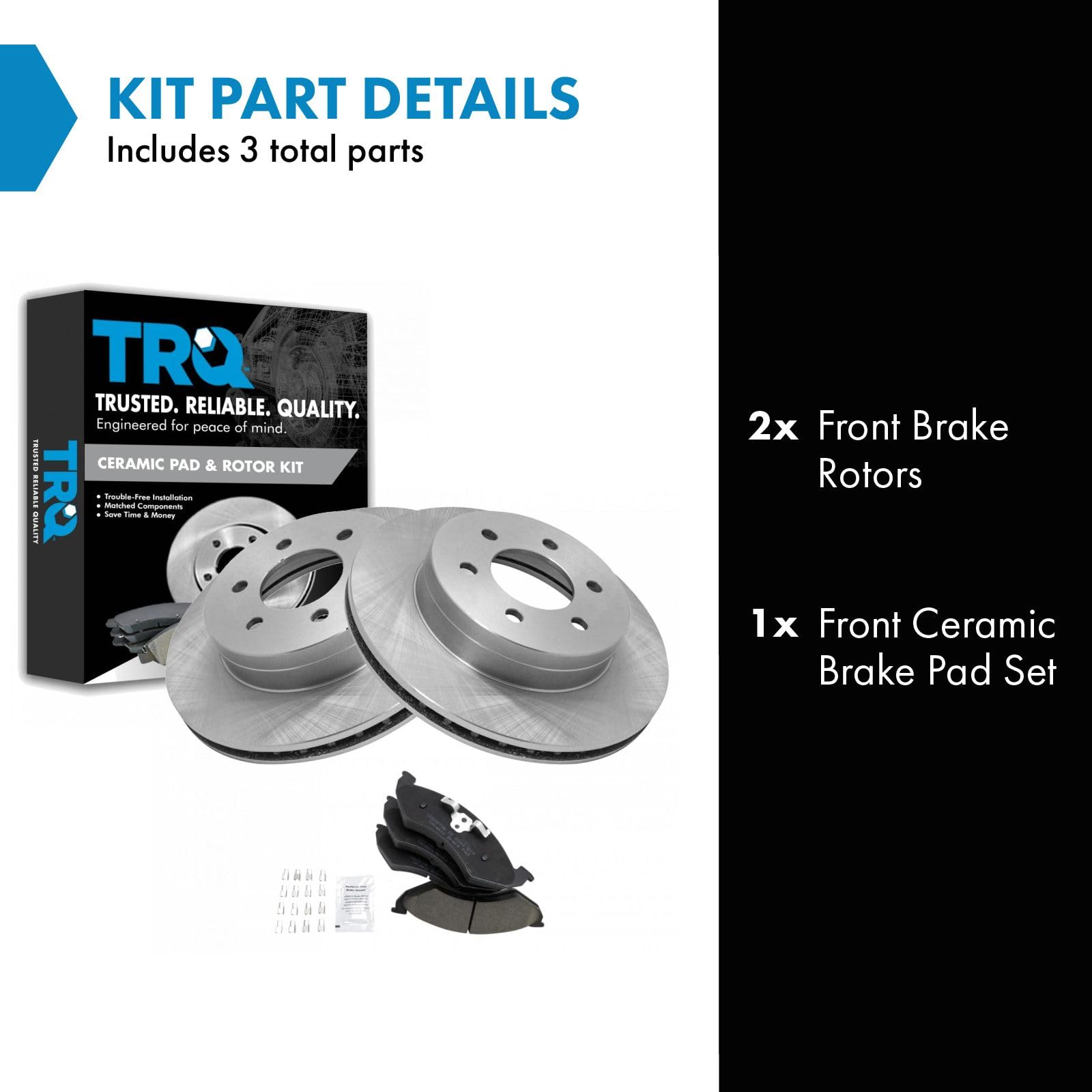 Trq Front Brake Pad & Rotor Kit Brake Pads Brake Rotor Ceramic Compatible With 2000-2002 Dodge Dakota Durango