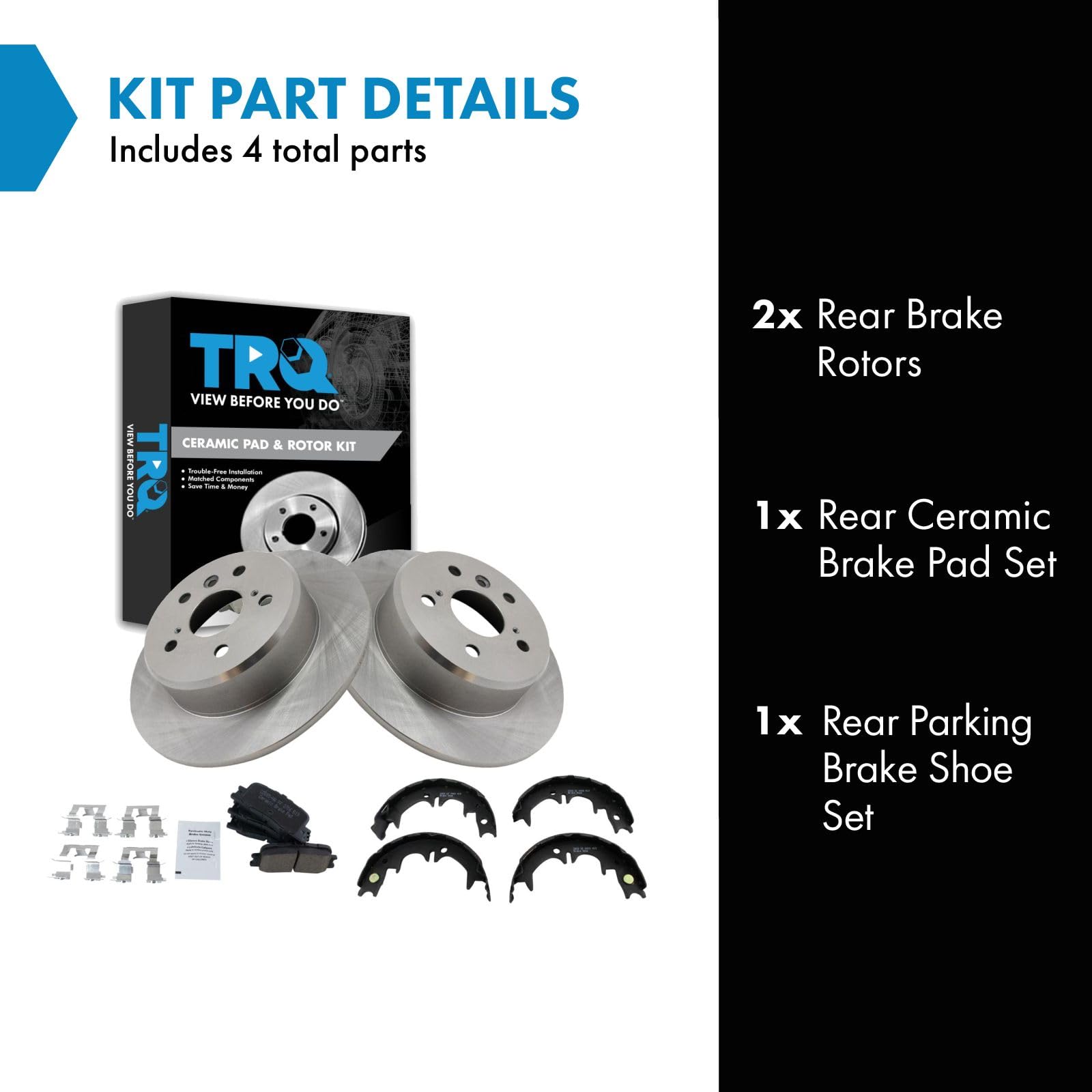 Trq Rear Brake Pad & Rotor Kit Brake Pads Brake Rotor Parking Brake Shoe Set Ceramic Compatible With 2001-2003 Toyota Highlander