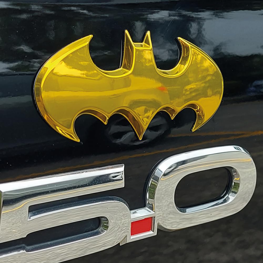 Fan Emblems Batman Car Emblem - 1989 Batwing Batarang Symbol 3D Auto Badge - Color: Yellow Chrome - Size: 3.8 x 1.8 x 0.2 inches - Officially Licensed DC Car Accessories