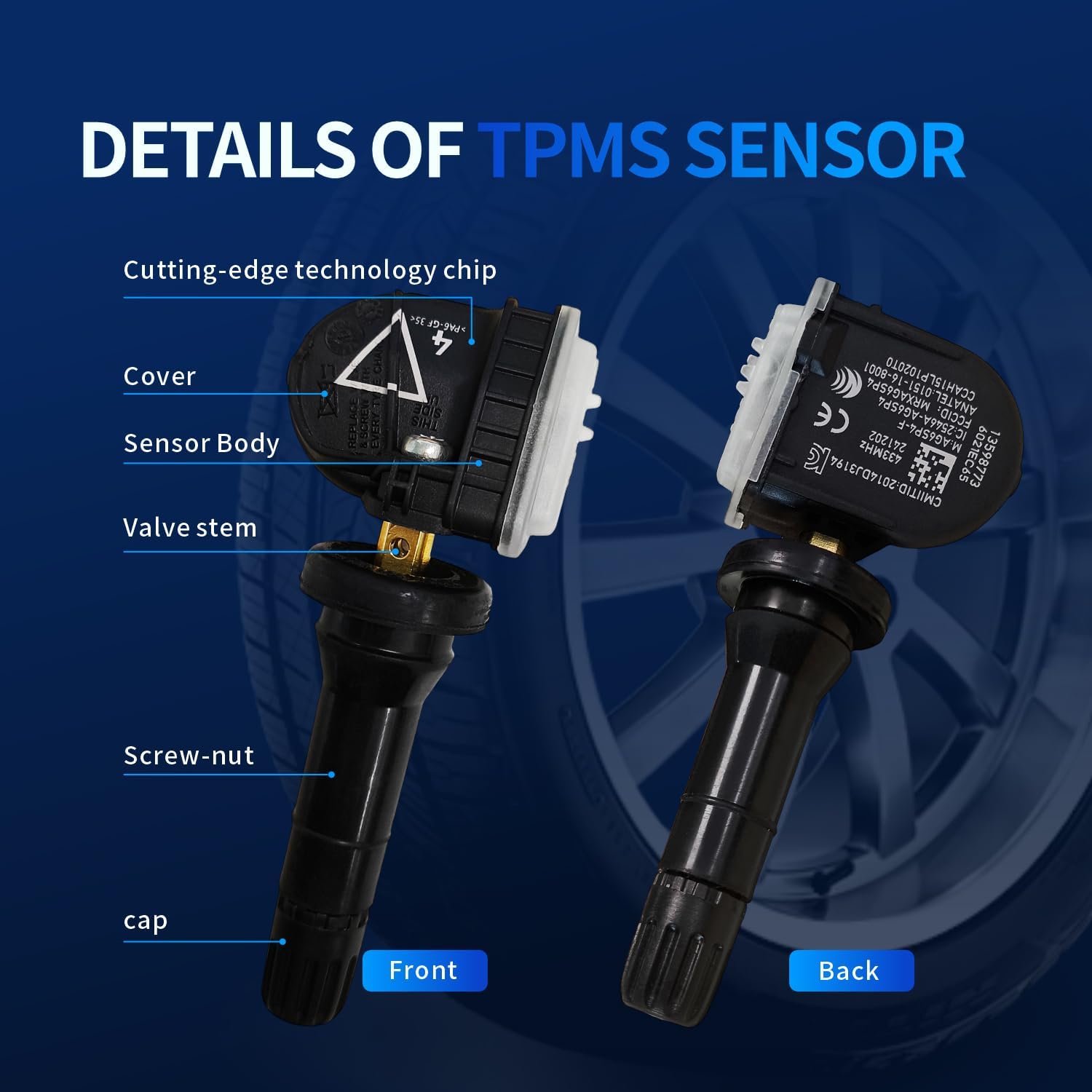 13598773 TPMS Sensor Tire Pressure Sensor Set of 4 433 MHZ Compatible with Chevy Silverado 1500 Camaro Impala Traverse Malibu Ex