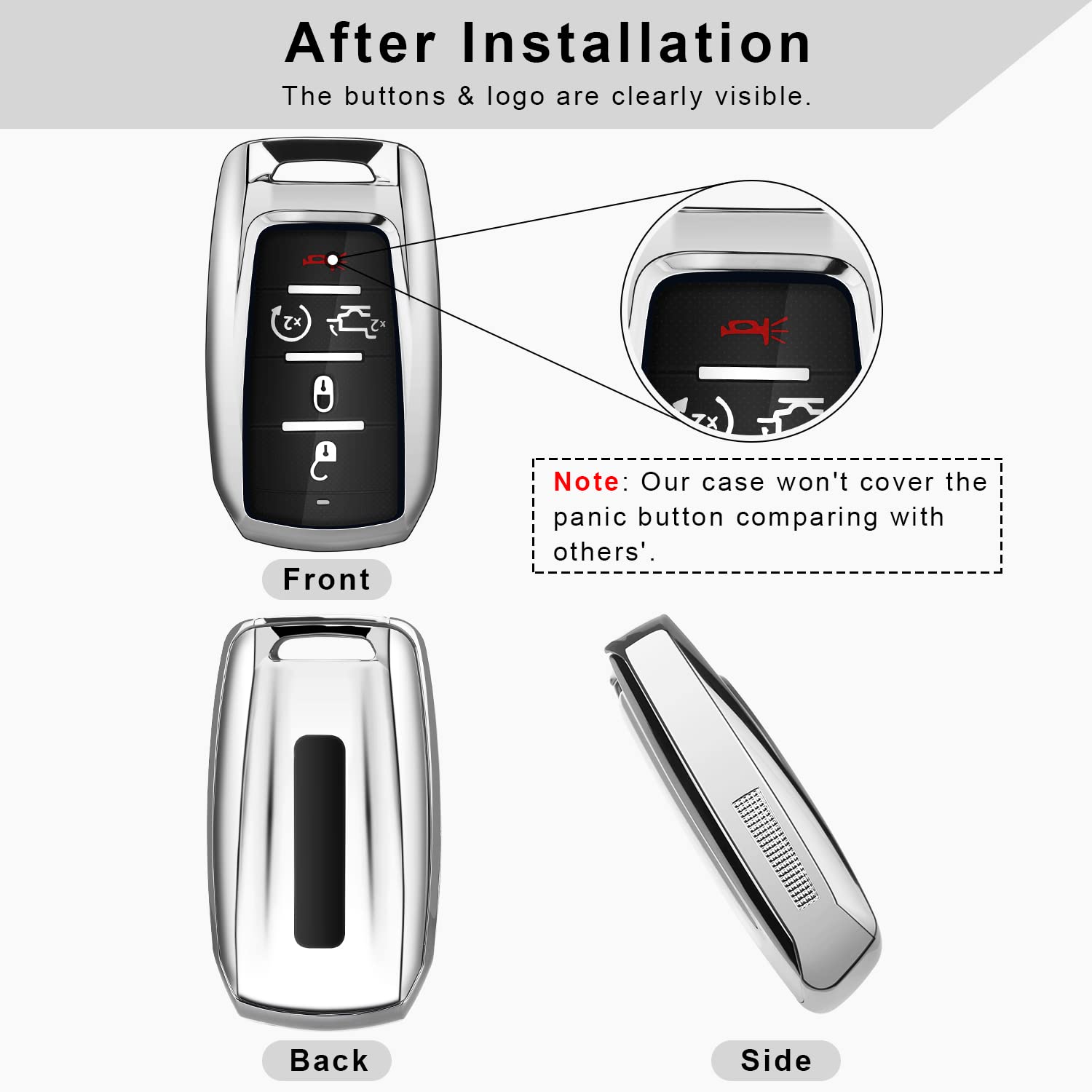 Qbuc For Ram Key Fob Cover With Keychain Clip Soft Tpu Key Case Compatible With 2019 2020 2021 2022 Dodge Ram 1500 2500 3500 4500 5500 Smart Remote Accessories (Silver)