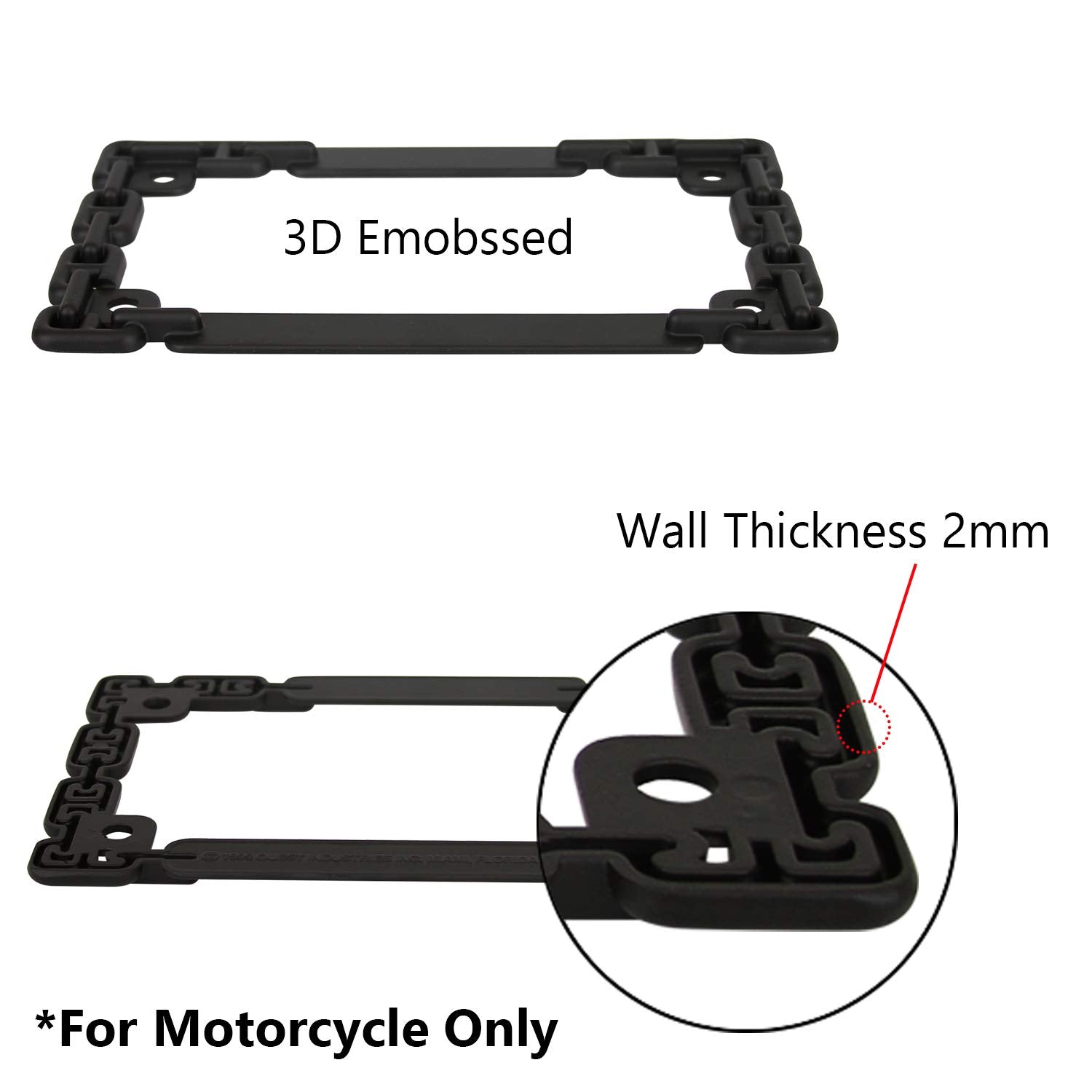Tc Sportline Lpf252-Bk 3D Chain Style Zinc Metal Matte Black Finished Motorcycle License Plate Frame