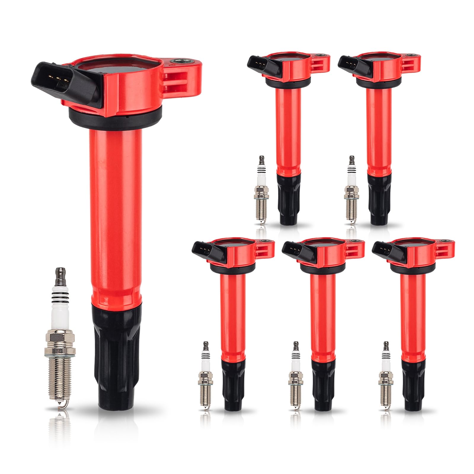ENA Pack 6 Red UF487 Ignition Coil with 5325 Spark Plug 3.5 V6 Compatible with Lexus Toyota Avalon Highlander Camry Highlander R