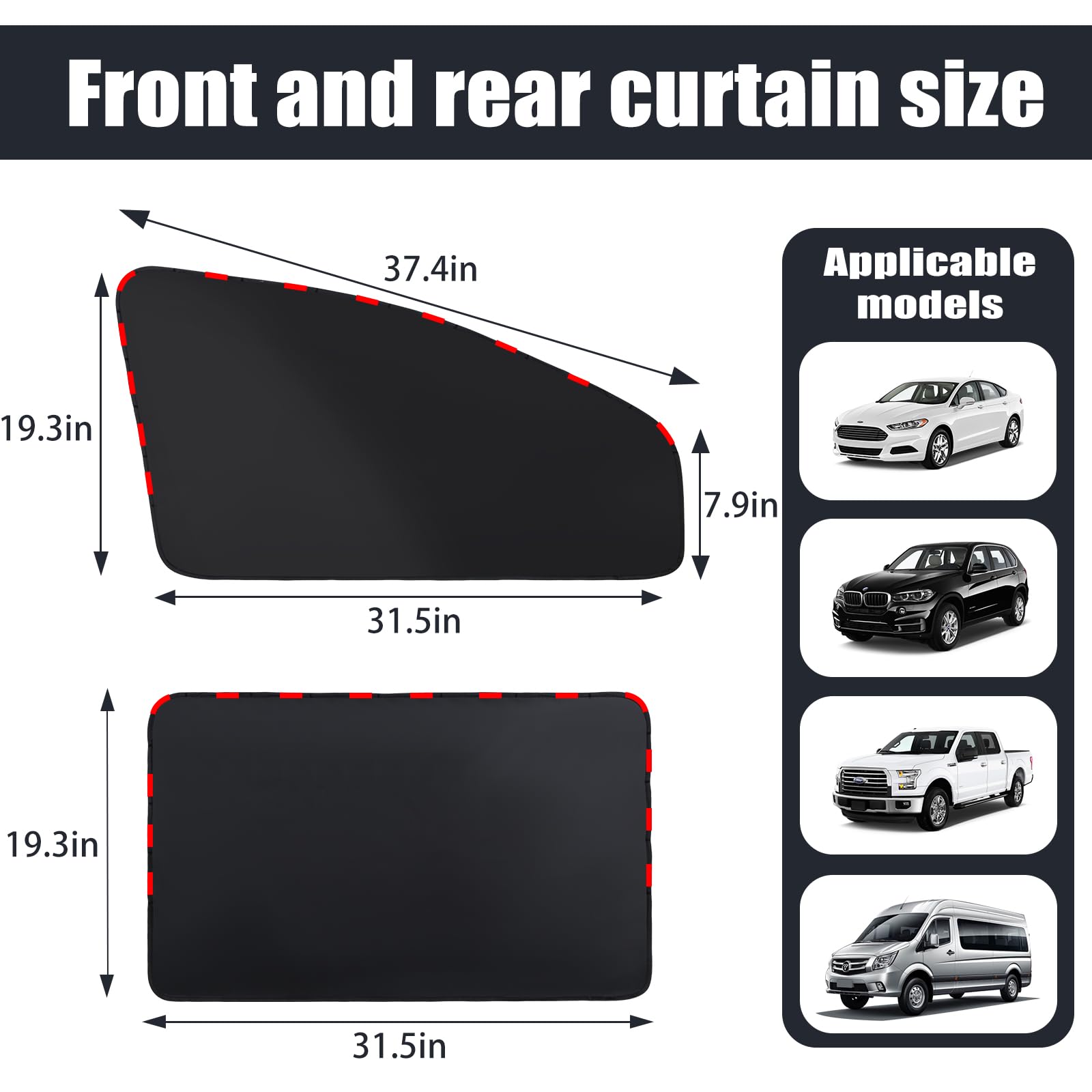 Xcbyt Car Window Shades, 4 Pcs Car Privacy Curtains, 100% Block Light Car Window Covers Magnetic Side Window Sun Shade Keeps Coo