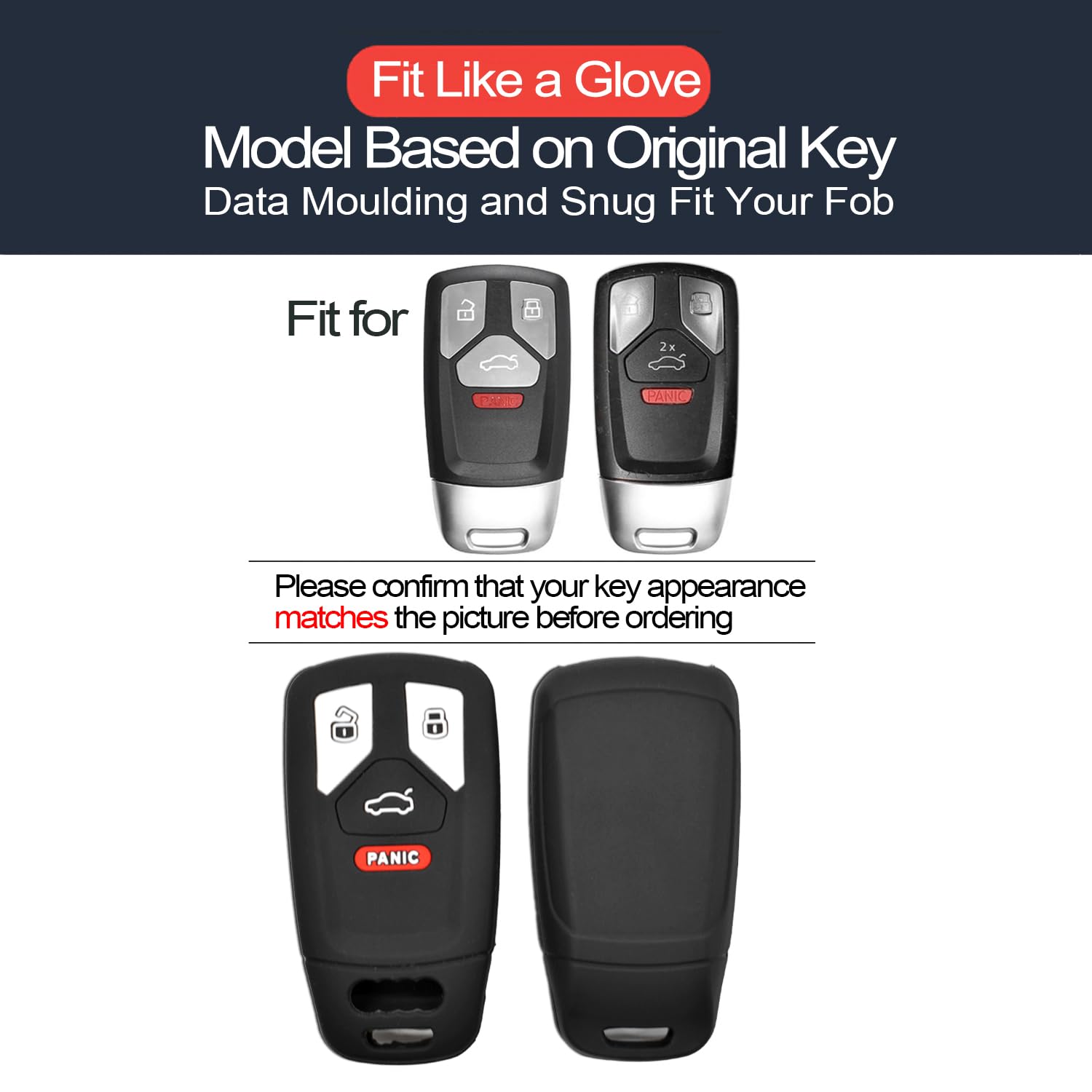 INFIPAR 2pcs Fit for Audi A4 A5 A6 A7 A8 Q5 Q7 R8 RS7 S4 S5 S6 S7 S8 SQ5 TT allroad Quattro Sportback Key Fob Cover Case Key Cha