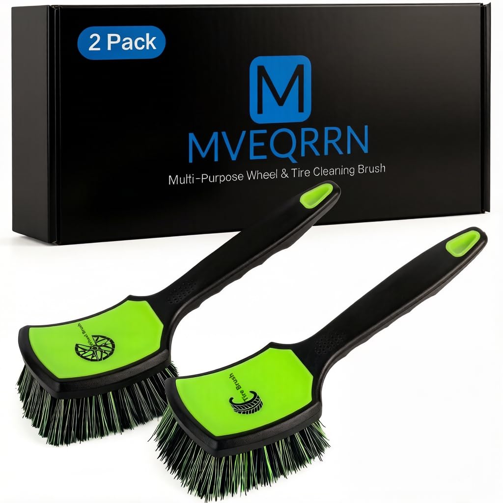 MVEQRRN 2-Pack Car Wheel Tire Detailing Brush Set:Wheel Cleaner Brush with Soft Bristles,Stiff Bristle Cleaning Brush with Rubbe