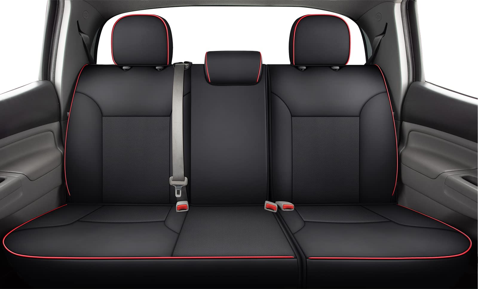 Luckyman Club 2005-2015 Tacoma Custom Fit Seat Covers For Crew Cab With Faux Leather (2005-2015 Black & Red)