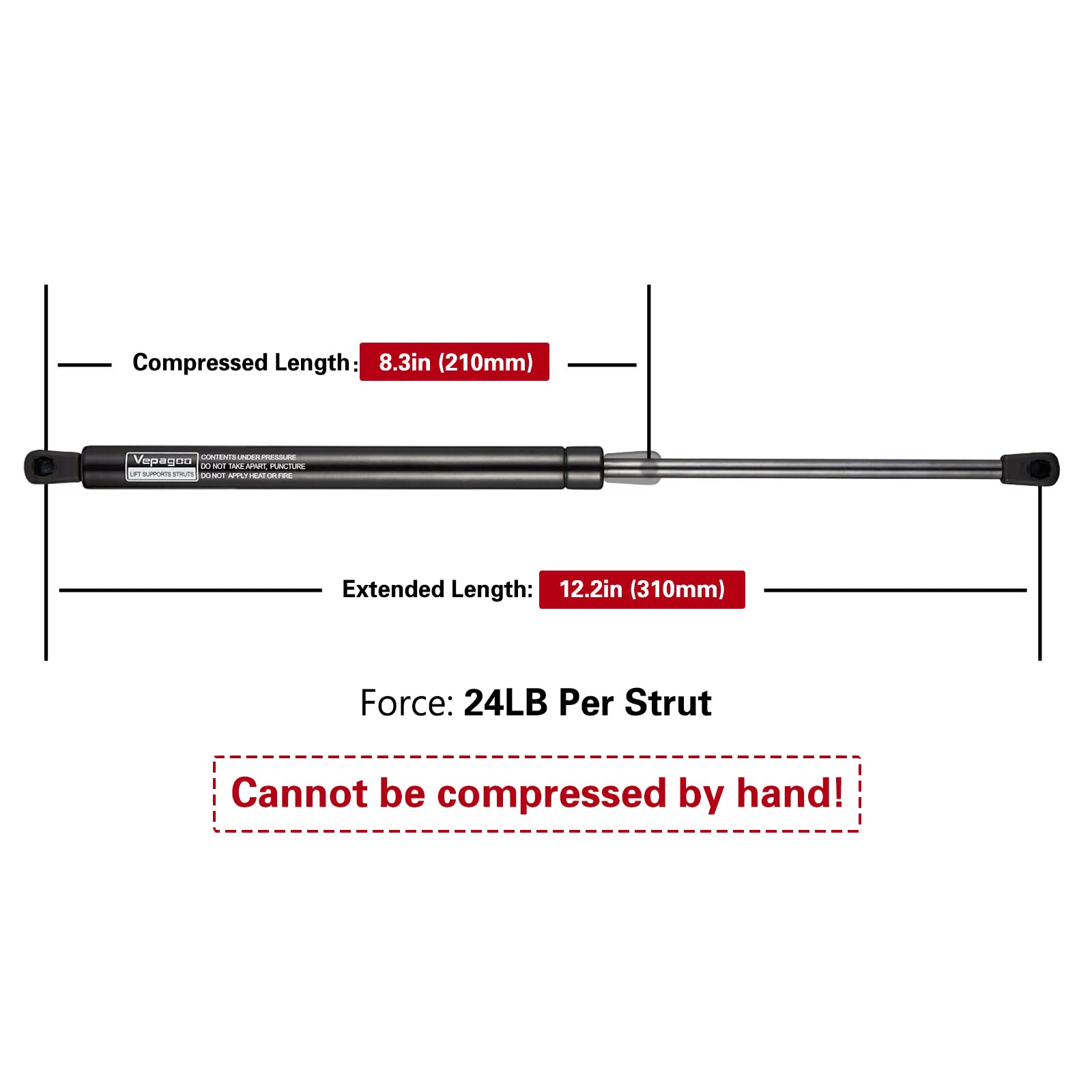 C16-03795 12 24Lbs/107N Gas Shock Struts For Leer Are Camper Shell Truck Topper Rear Window, Pickup Truck Tool Box Cab Canopy Door, Set Of 2 Vepagoo
