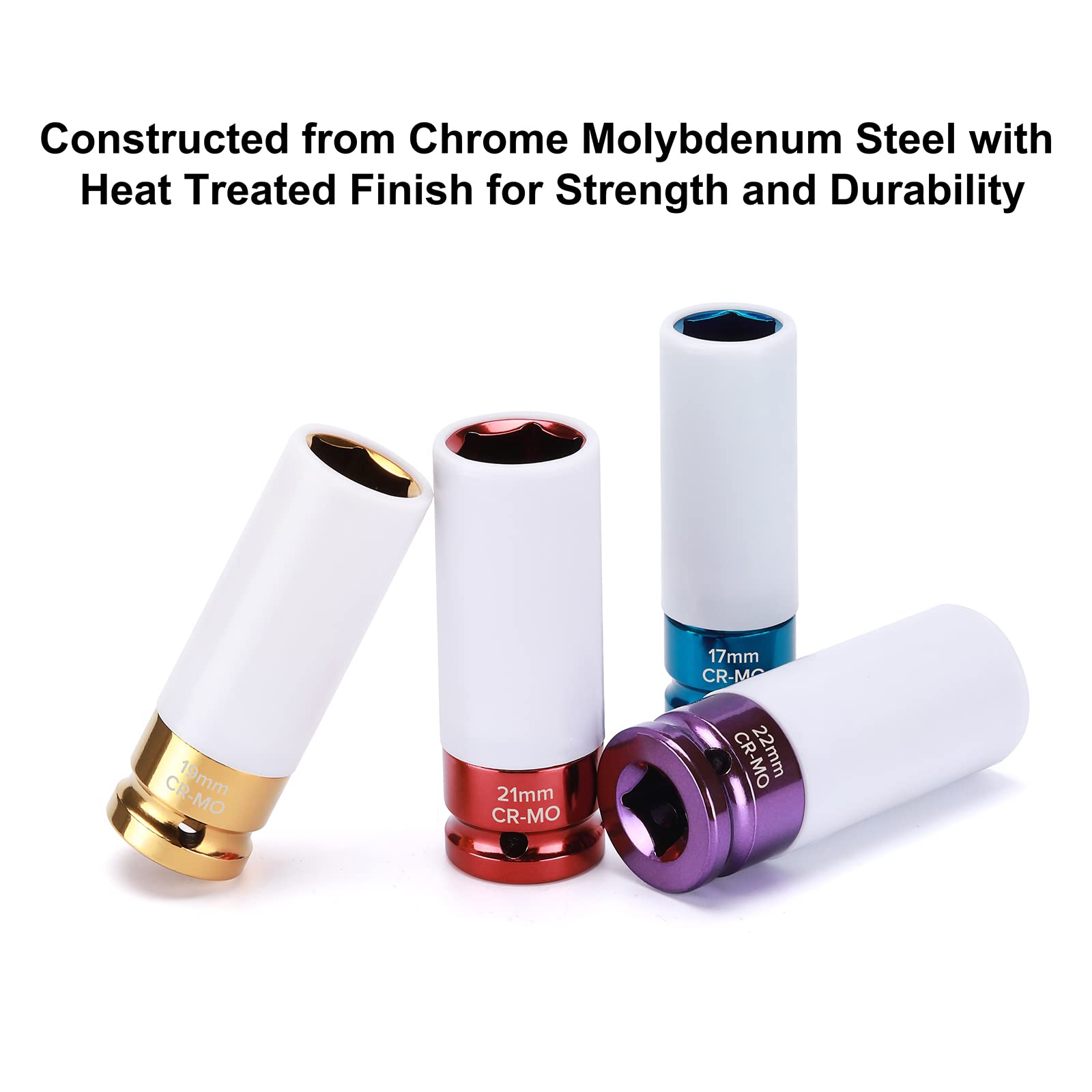 Mayouko 7Pcs 1/2 Inch Drive Lug Nut Deep Impact Socket Set,Thin-Walled Wheel Rim Protector Socket,Color Coded,Metric,Cr-Mo