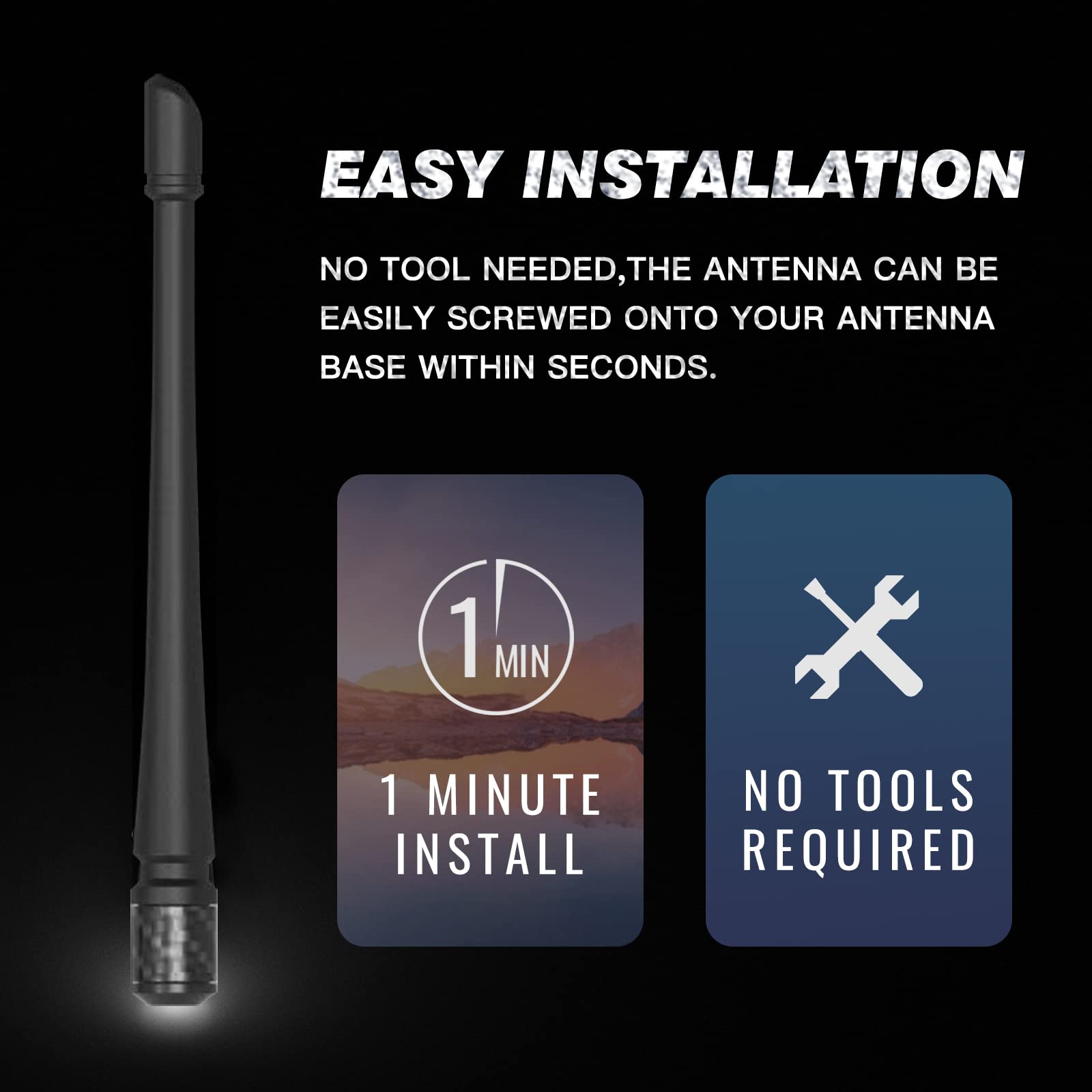 RYDONAIR 7 Short Antenna for Ford F150 (2009-2025) & Bronco (2021-2025) - Black Rubber, Car Wash Proof, Enhanced Reception