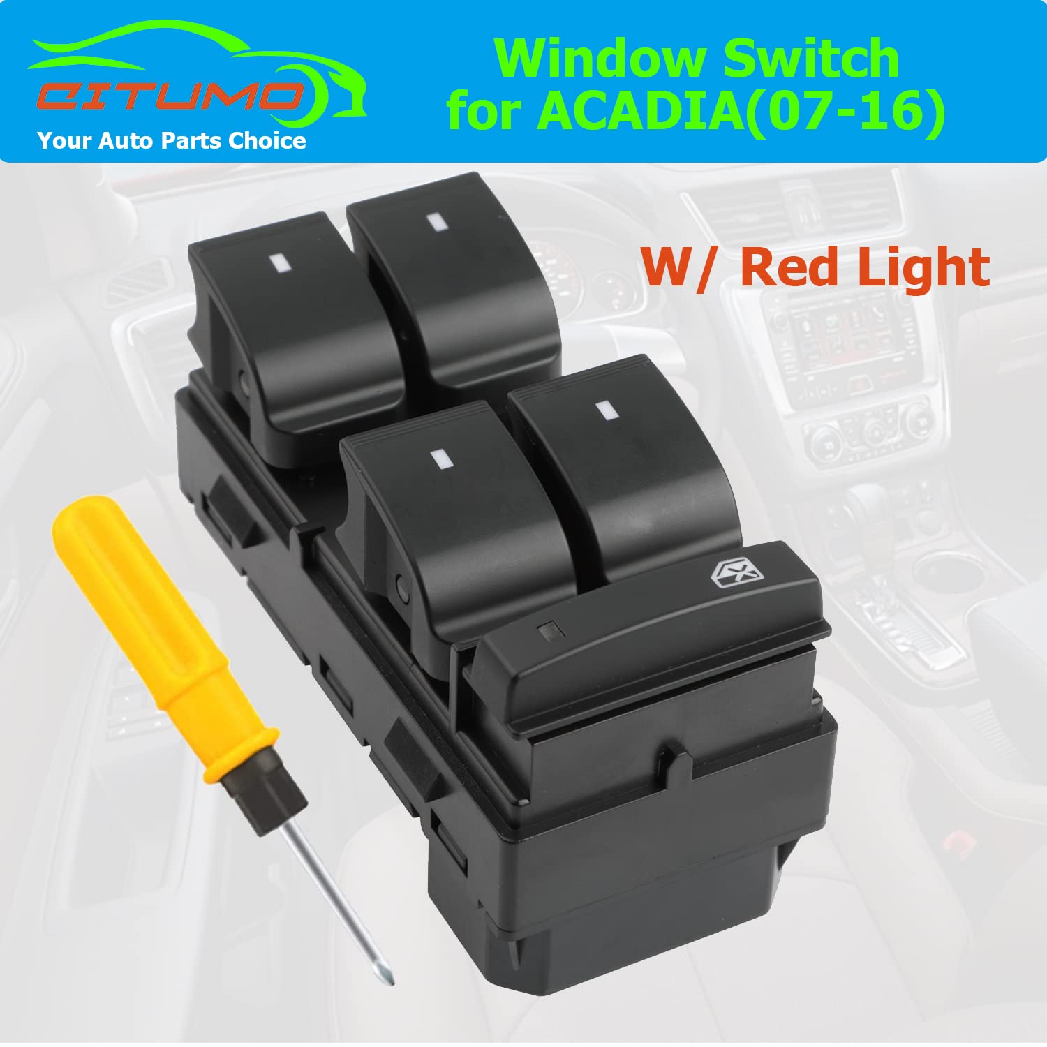 20945224 Driver Side Master Power Window Control Switch With Red Light Compatible With2007-2016 Gmc Acadia, D1961F, D1930F