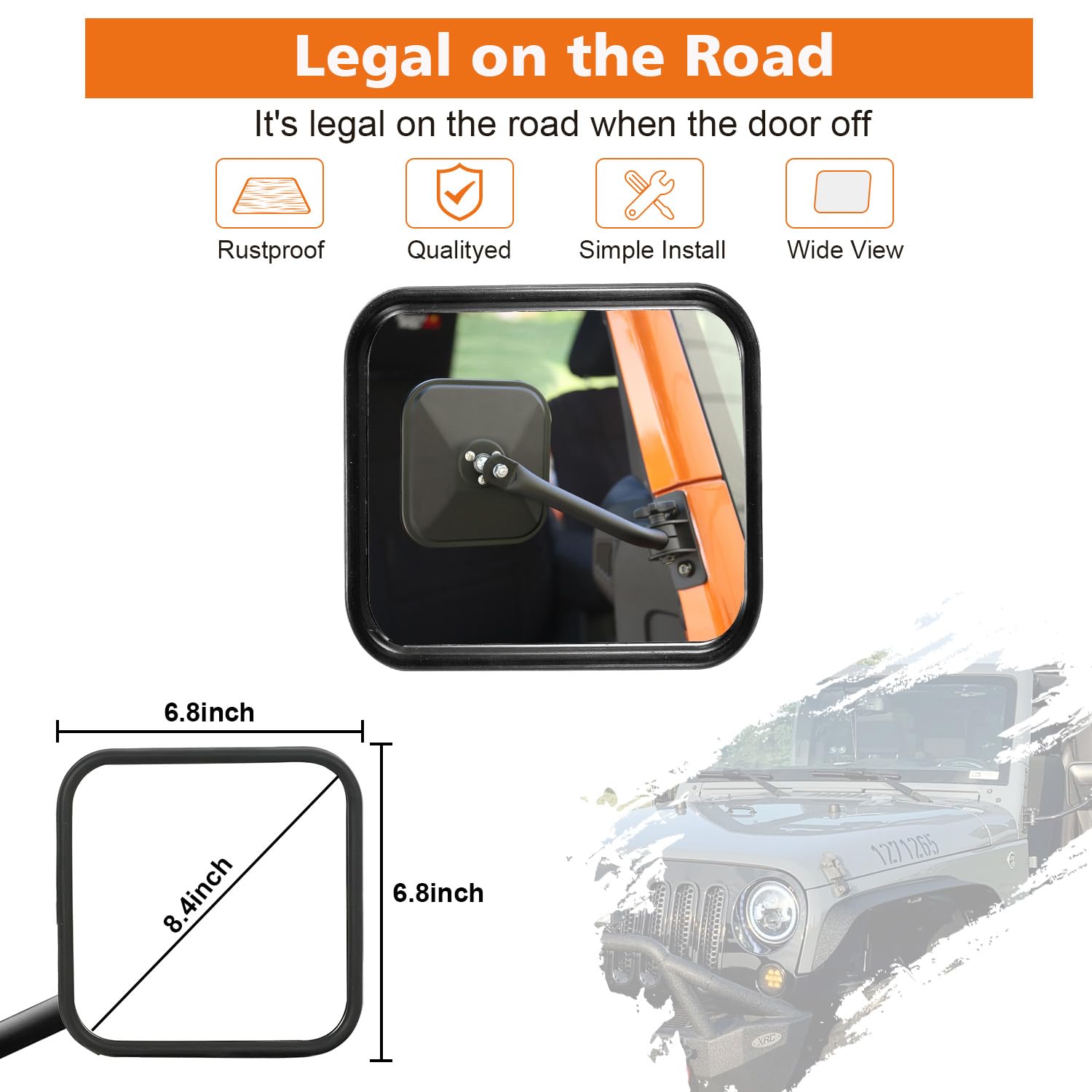 SUNPIE Mirrors Doors off JK - Doorless Side Mirror Compatible with Jeep Wrangler JK/JKU 2007-2017, Wrangler Side Mirrors for JK