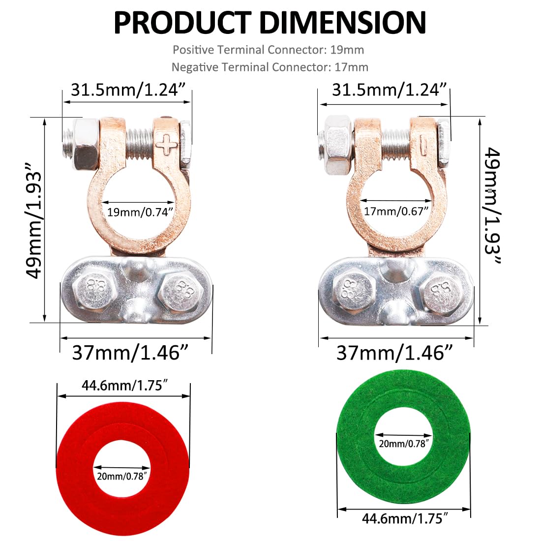 Tnisesm 1Pair Battery Terminal Set Brass With Anti-Corrosion Washers, Positive Negative Battery Terminals Connectors Clamps For Boat Yacht Camper Truck Car Vehicle Dt-7