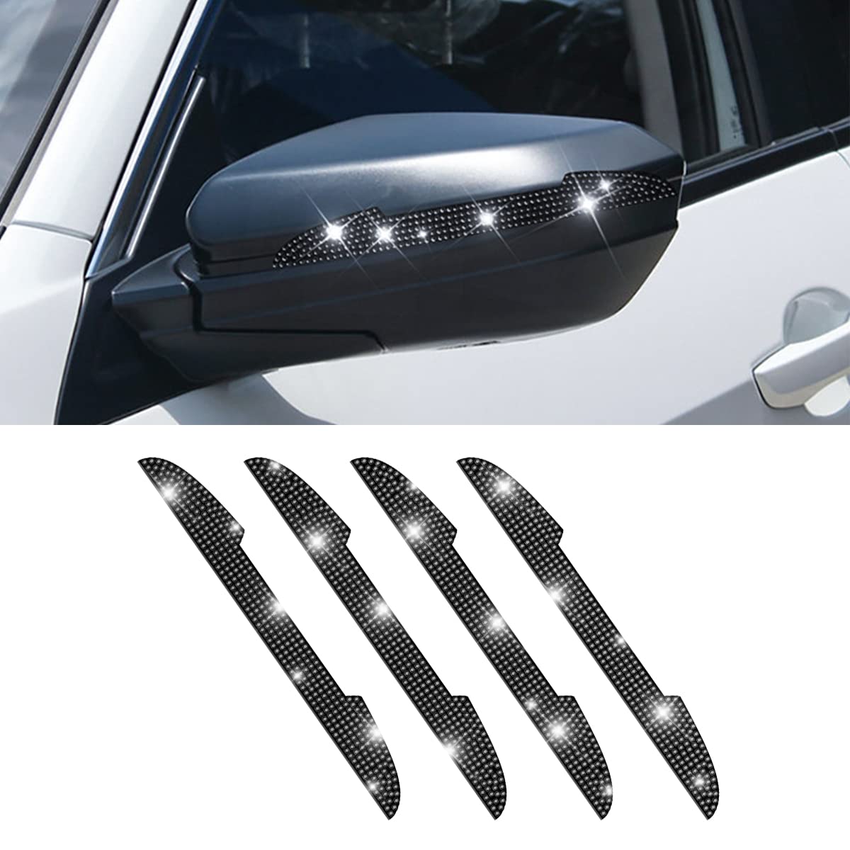 4 Pcs Bling Rhinestone Car Door Handle Scratch Protector, Universal For All Cars, Vehicles, Suvs, Car Side Rearview Mirror, Car Door Edge Guard, Car Exterior Accessories For Women Men (Black)