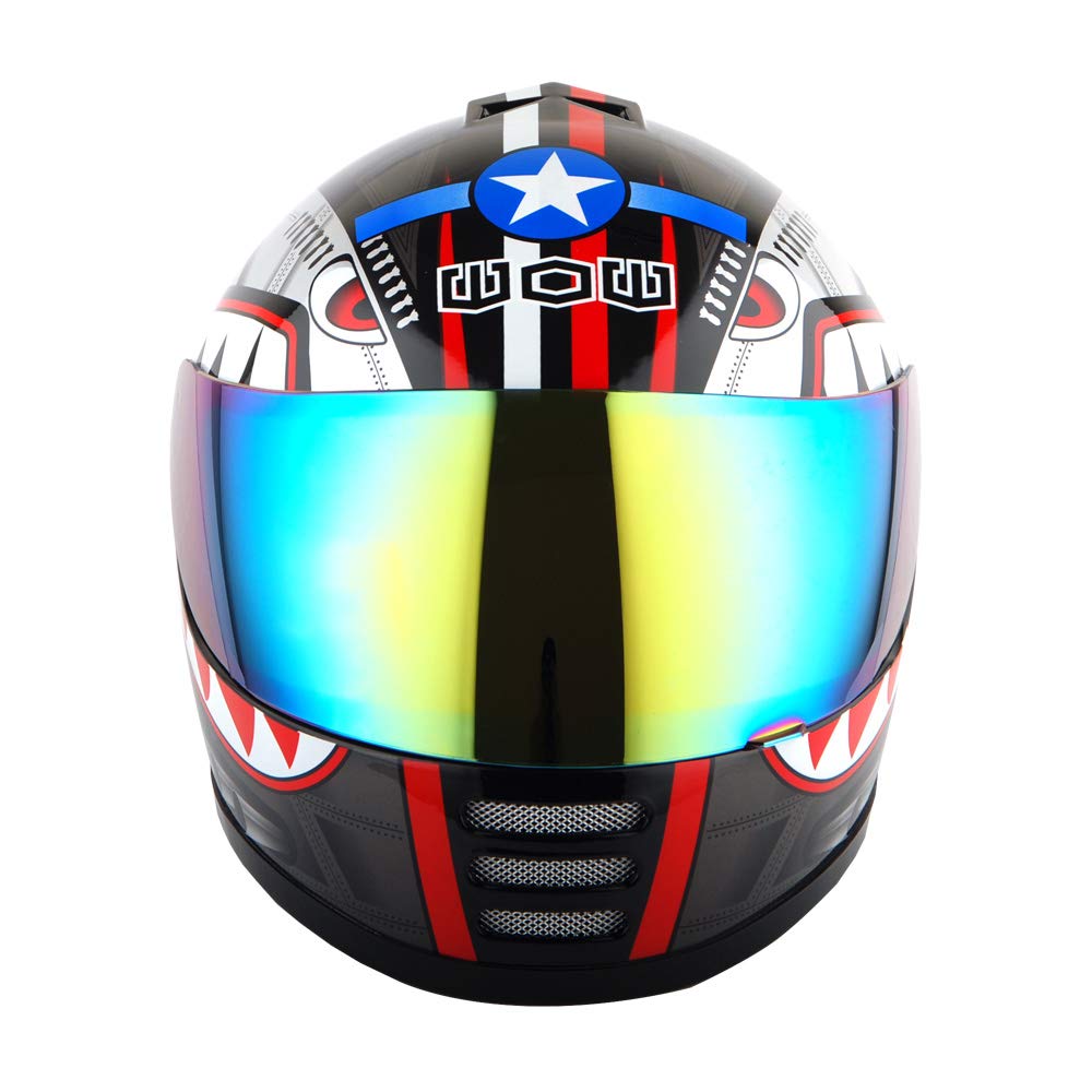 Wow Motorcycle Full Face Helmet Street Bike Bmx Mx Youth Kids Shark Black