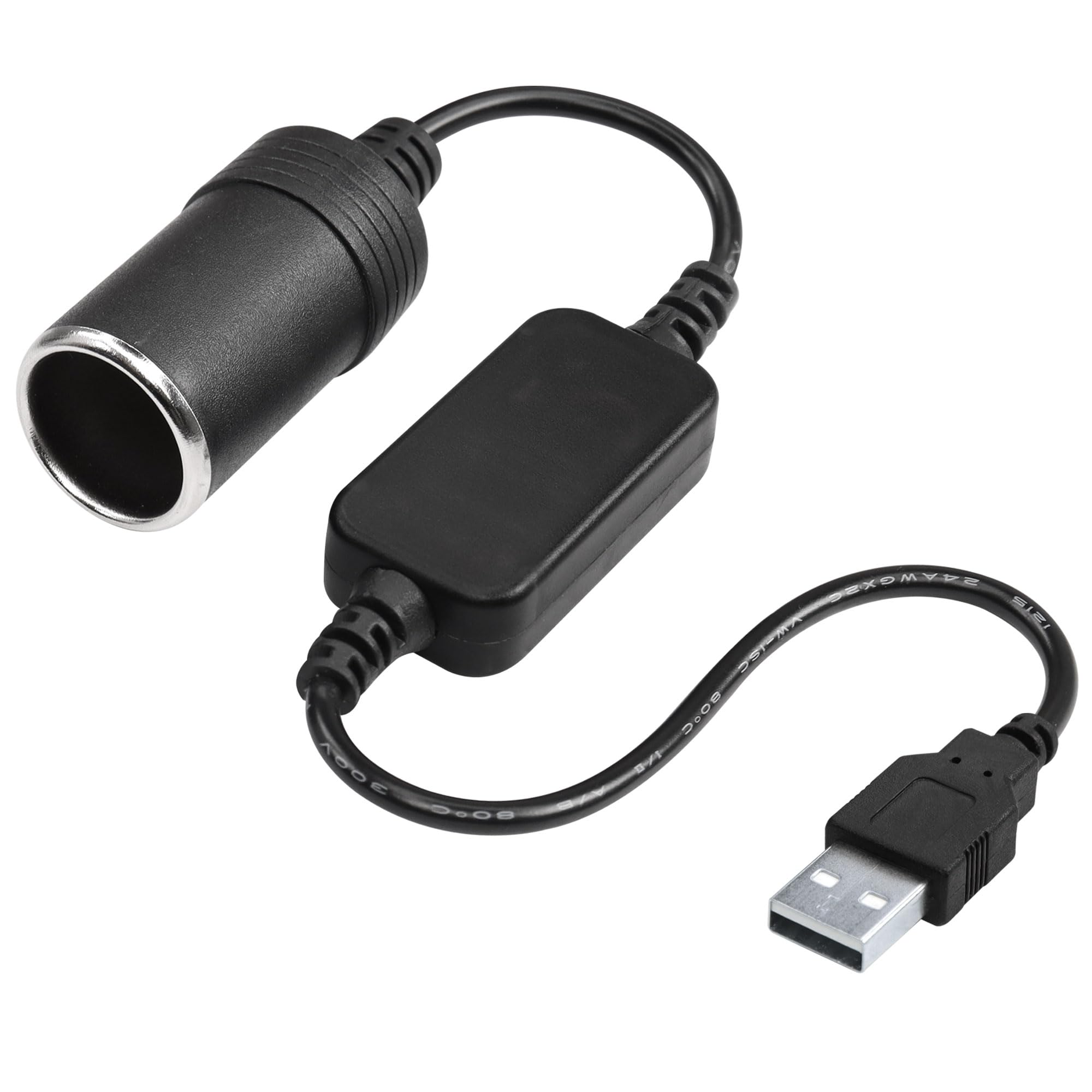CERRXIAN 1ft USB A Male to 12V 8W Cigarette Lighter Socket Adapter Power Cable for Dash Cam, GPS, Car Led Light Strips, and Othe