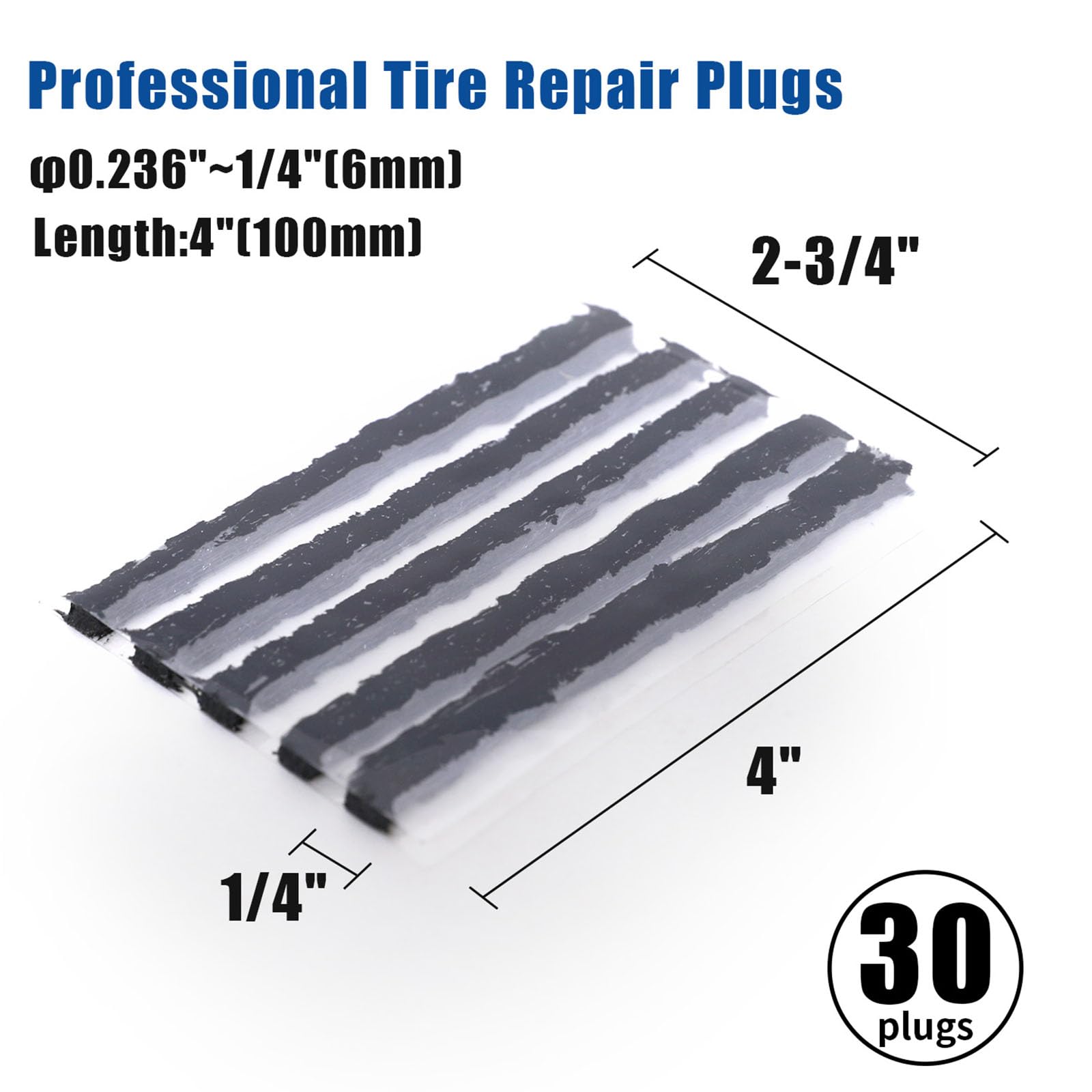 LOGOL Tire Plugs Heavy Duty (4'', 30pcs).Tire Repair Strings for Puncture Repair are Suitable for Tubeless Tires Car, Light Truc