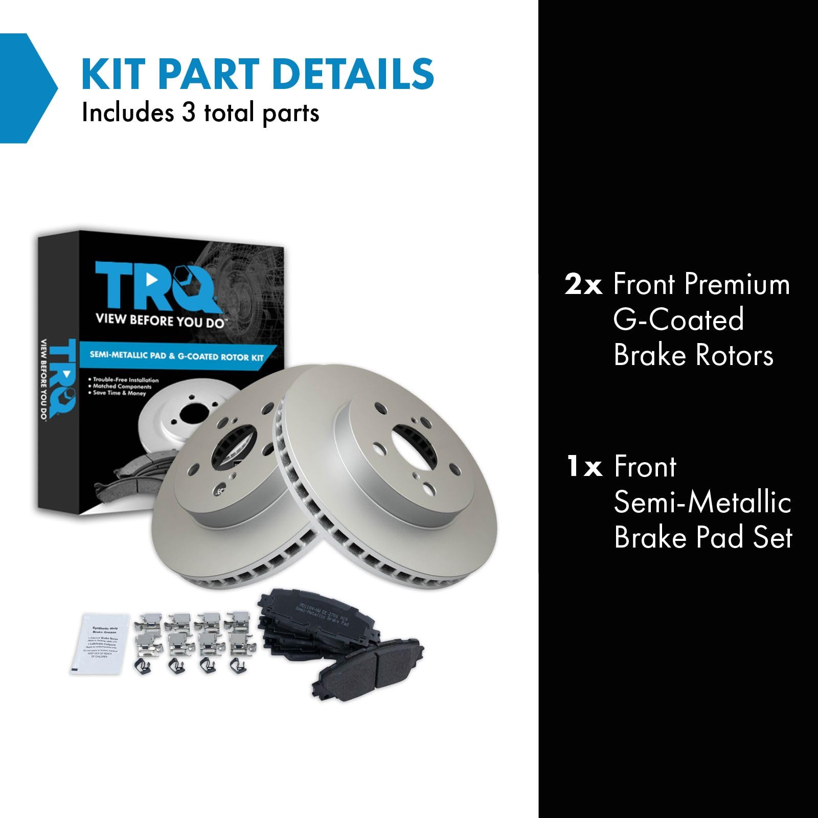 Trq Front Brake Pad & Rotor Kit Brake Pads Brake Rotor Semi-Metallic Premium G-Coated Compatible With 2020-2021 Toyota Corolla 2