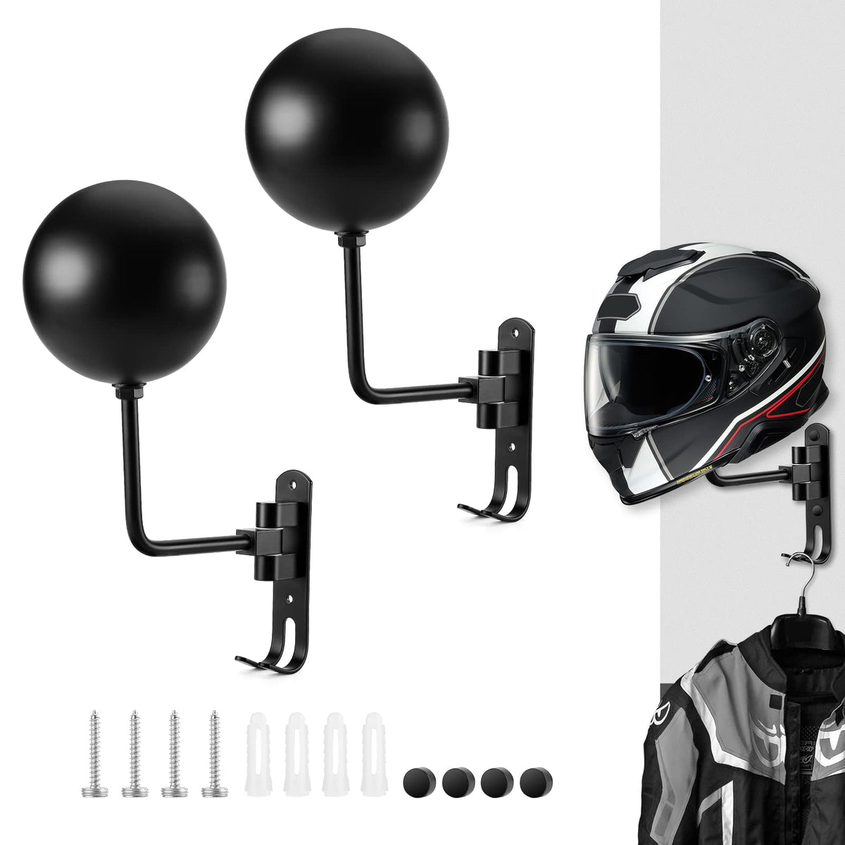 Pahtto Motorcycle Helmet Rack 2 Pcs, Helmet Holder Wall Mount 180 Degree Rotation Helmet Hanger With Double Hook For Coats, Caps