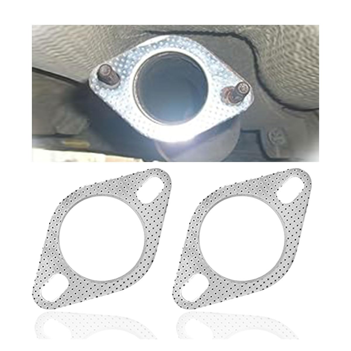 2Pcs Car Exhaust Gasket, Ultra Seal 2-Bolt 2.5-Inch Exhaust Flange Gasket Standard Exhaust Gasket, Reinforced High Temperature G