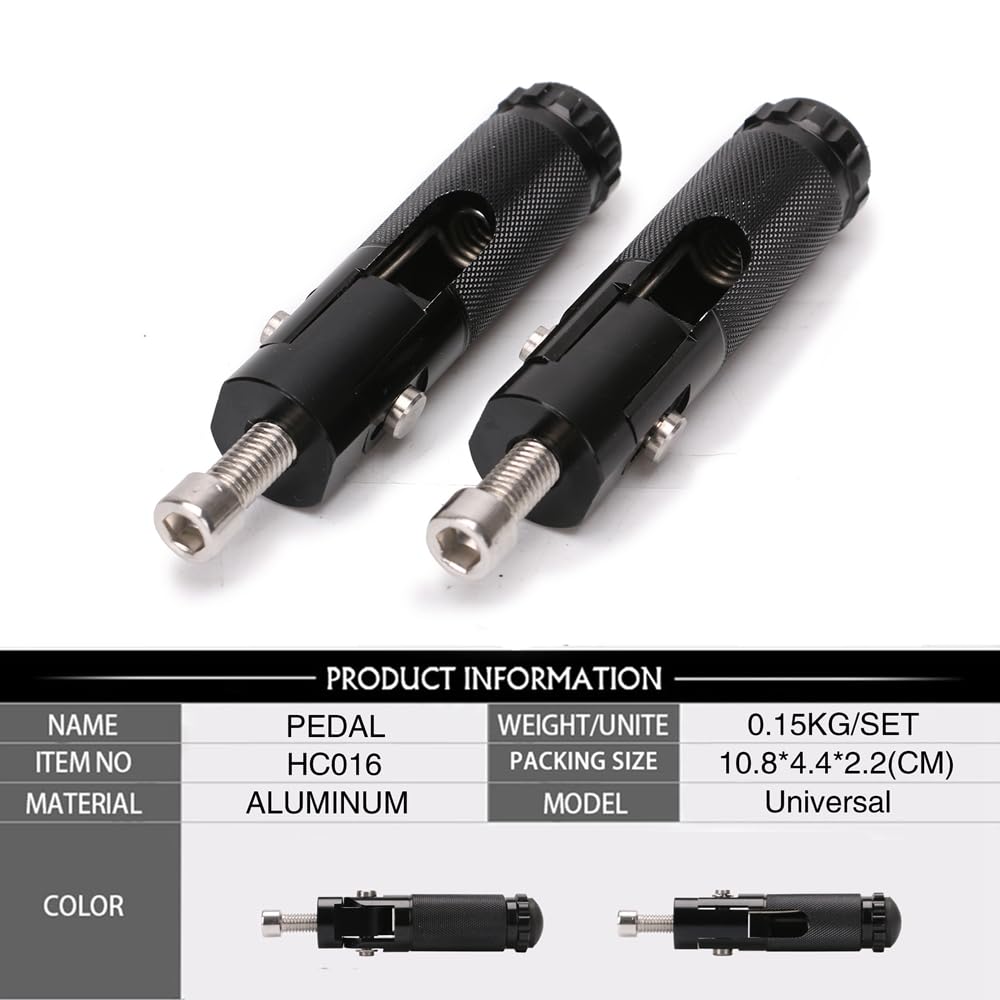 Pacewalker Cnc Motorcycle Foot Peg Universal Aluminum Pedals For Motorcycle Electric Car 8Mm 90 Degree Folding Support Rod 2Pcs (Black)