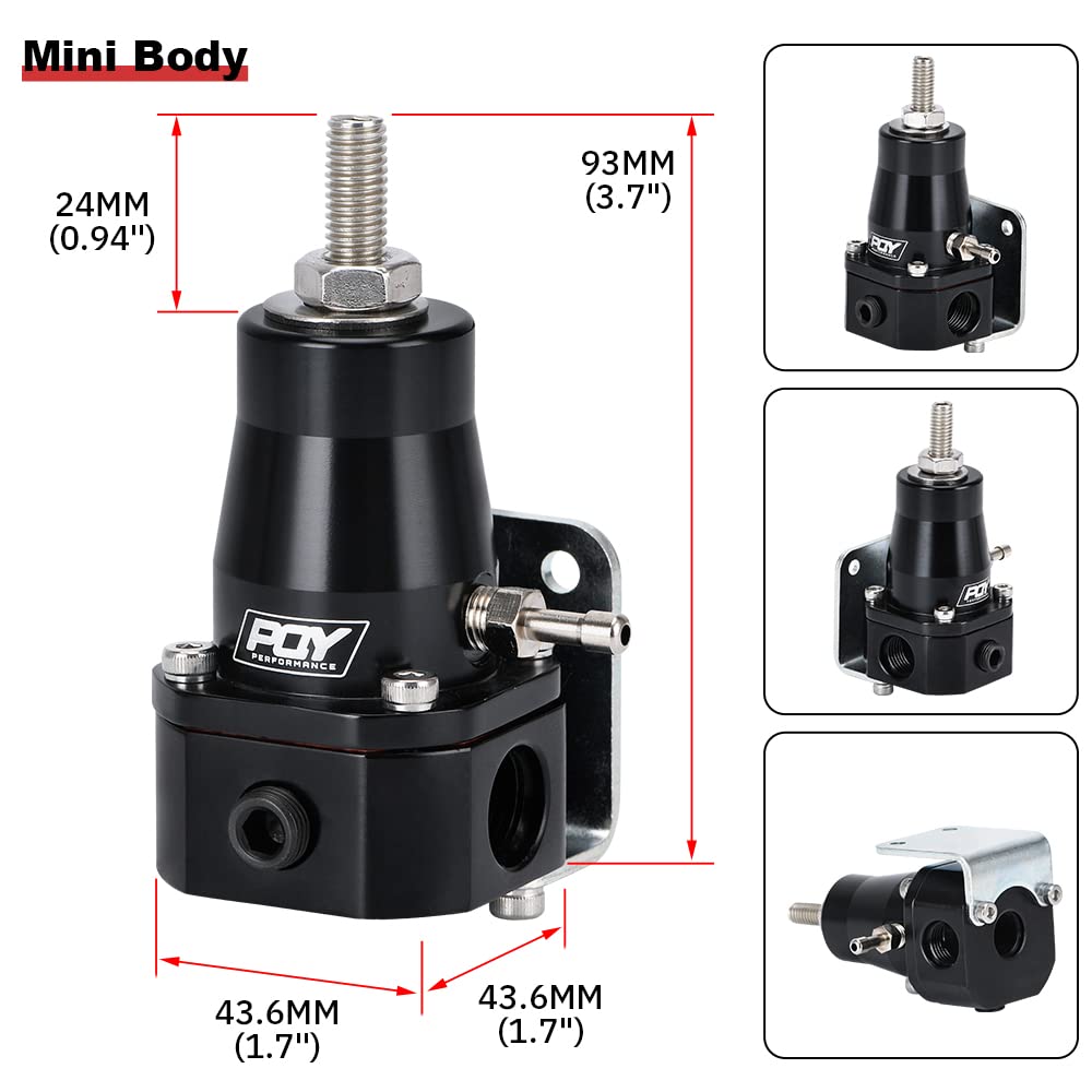 Pqy Fuel Pressure Regulator With Gauge An6 Feed & An6 Return Line Black