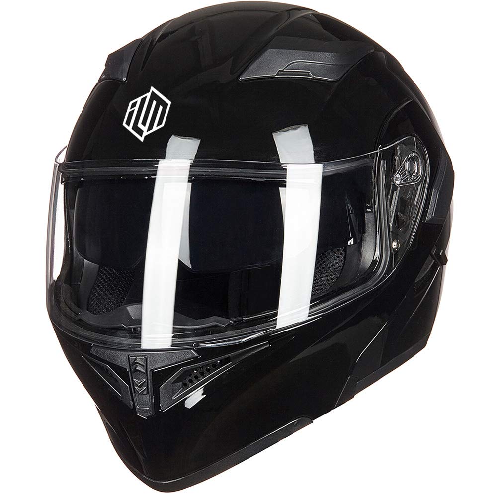 Ilm Motorcycle Dual Visor Flip Up Modular Full Face Helmet Dot 6 Colors Model 902 (Xl, Gloss Black)