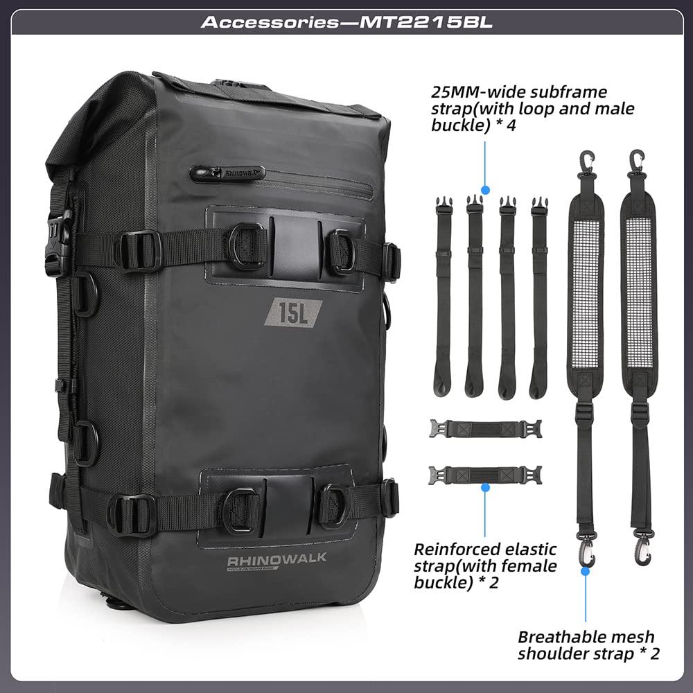 Rhinowalk Motorcycle Tail Bag Motorbike Side Bag 15L Full Waterproof Motor Saddle Pannier Bag Rear Rack Trunk Professional Motor