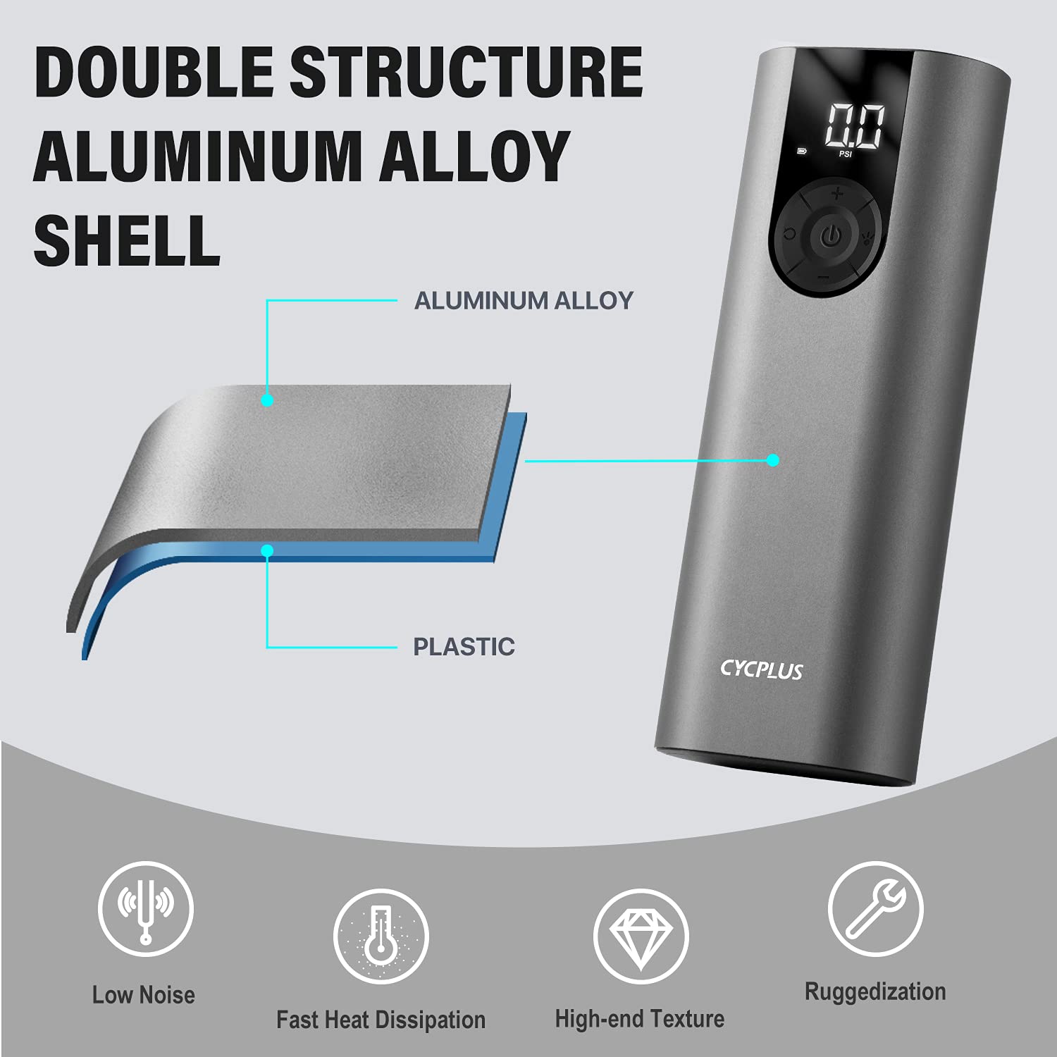 Cycplus A8 Portable Tire Pump Smart Air Inflator Electric Mini Air Compressor With 2*2600Mah Rechargeable Battery And Type-C Por