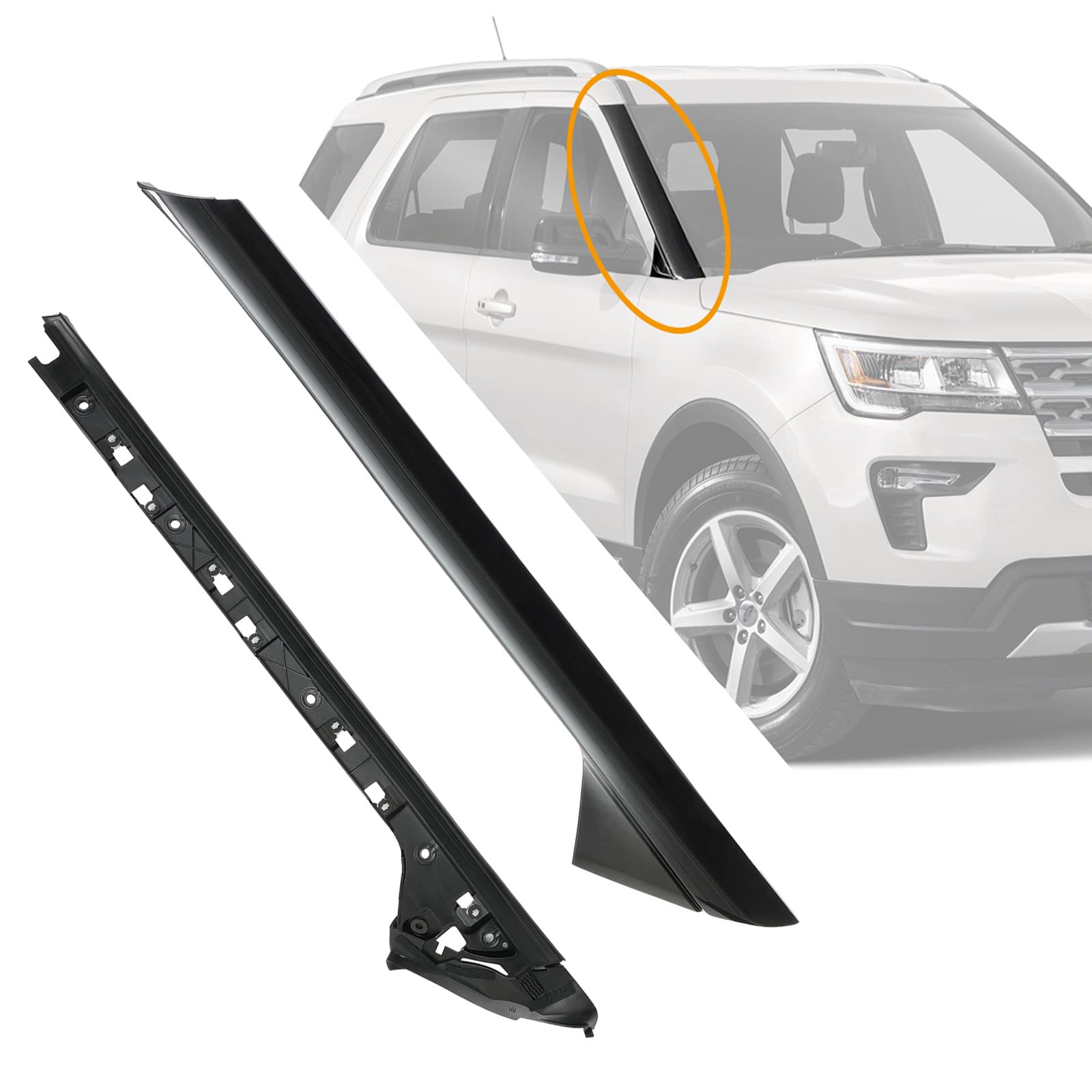 A-Pillar Trim Molding Windshield Set, Compatible With 2011-2019 Ford Explorer, Left & Right, Outer & Inner, 926450 926451, Windo