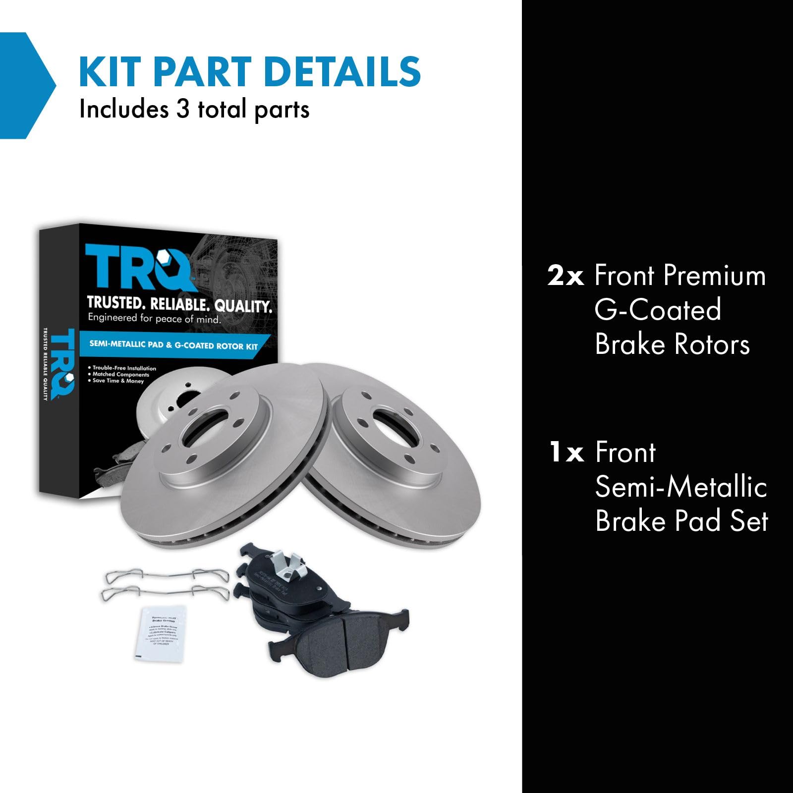 Trq Front Brake Pad & Rotor Kit Brake Pads Brake Rotor Semi-Metallic Premium G-Coated Compatible With 2010-2013 Ford Transit Con
